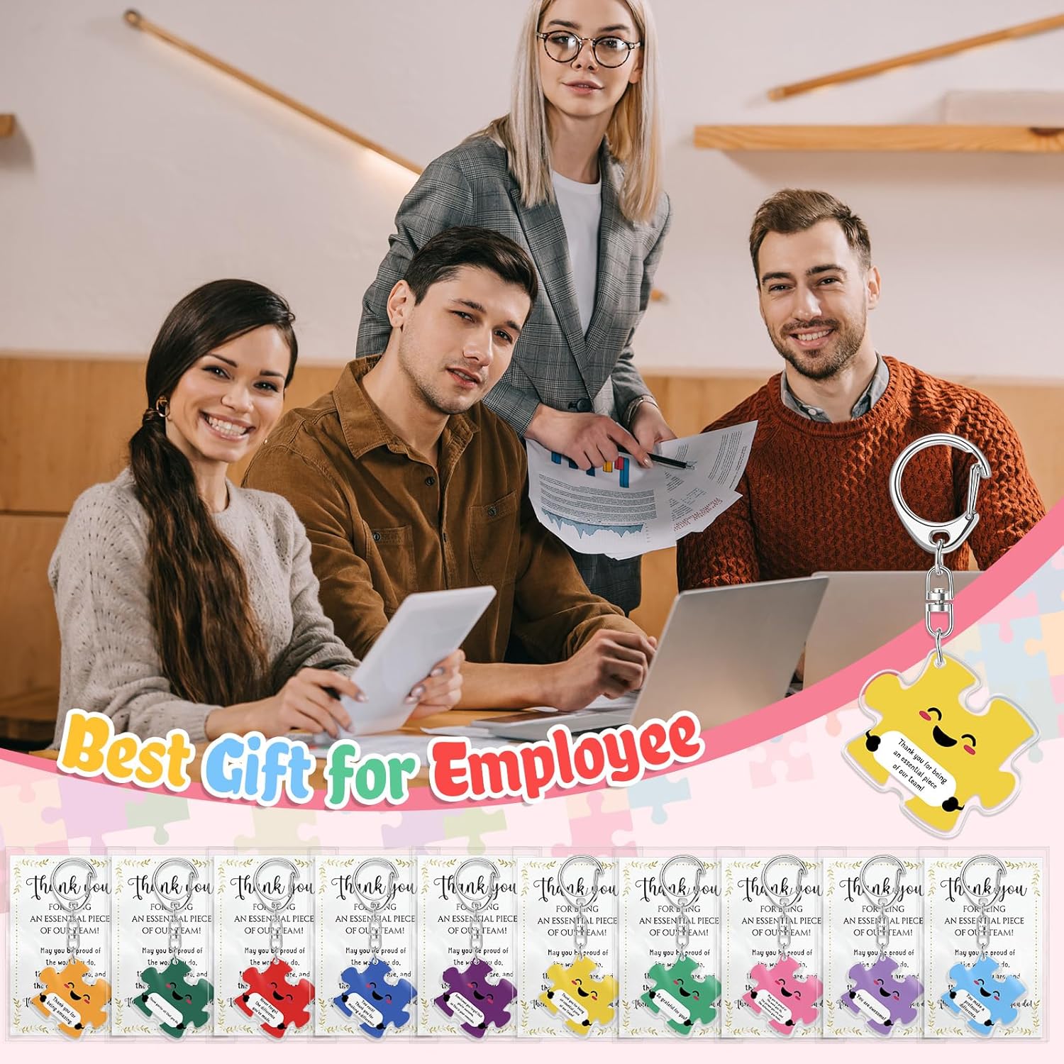 Geelin Team Puzzle Keychain Gift Set for Employees and Teachers