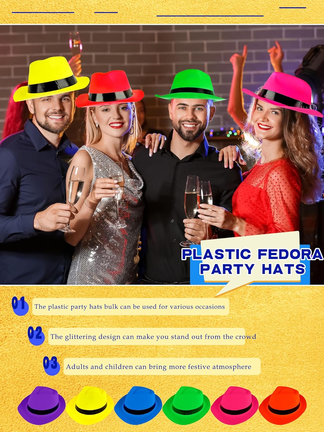 42 Pcs Neon Party Hats for Birthday Celebrations and Events
