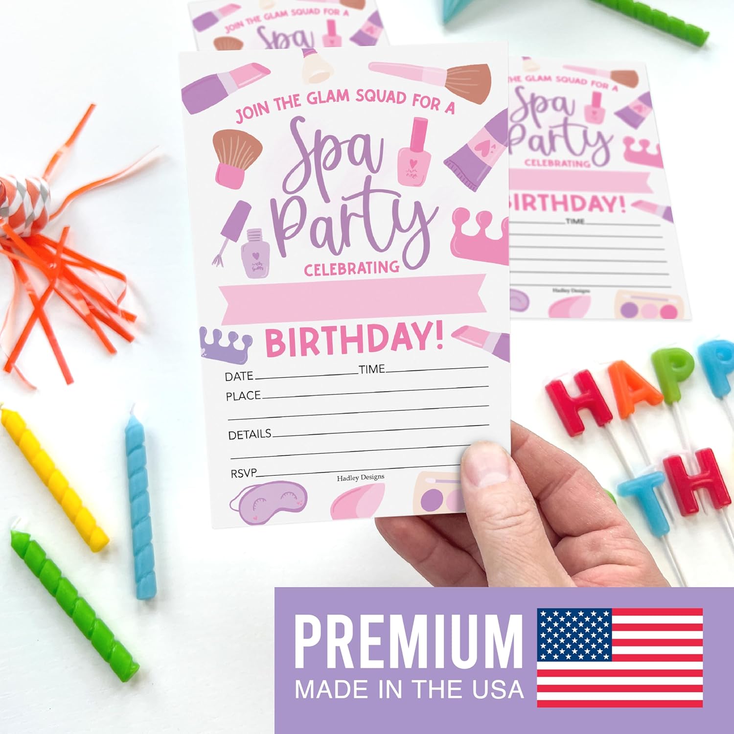 Hadley Designs 15 Glam Kids Spa Birthday Party Invitations for Girls 1