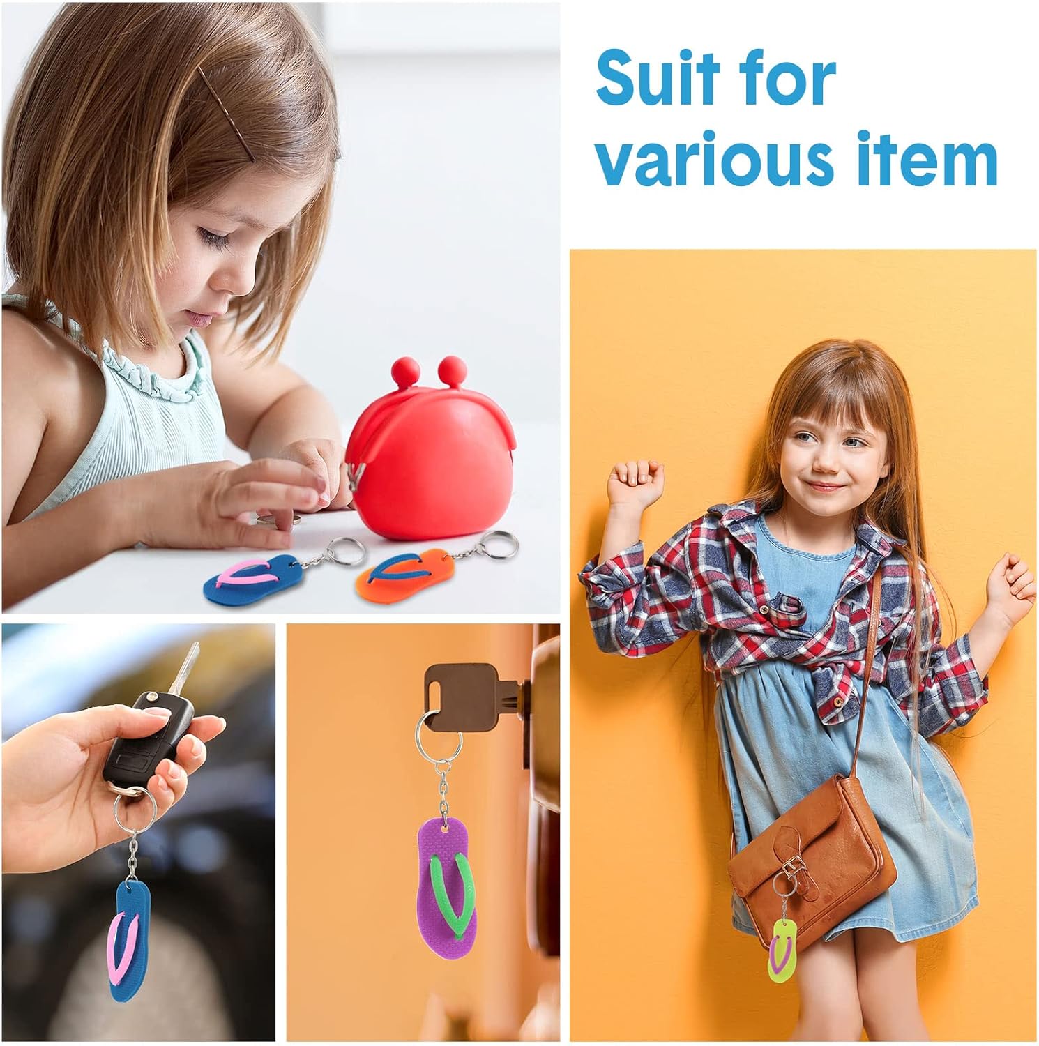 100 Pcs Fun Flip Flop Key Chains for Kids