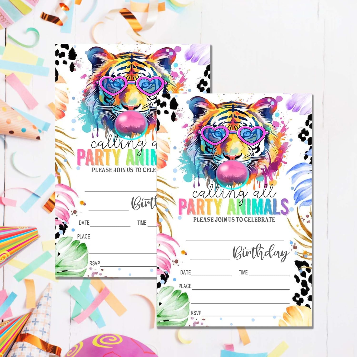 Wybgno Party Animals Birthday Invitations 20pk