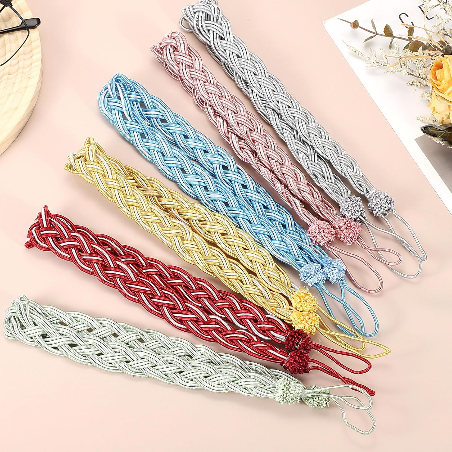 Uxcell 2 Pcs Light Pink Braided Curtain Tiebacks