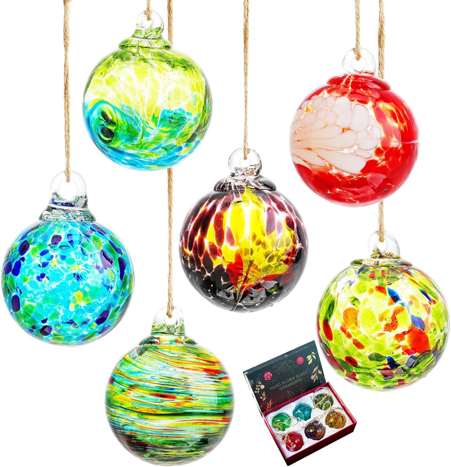6pcs Hand Blown Glass Friendship Hanging Ornaments