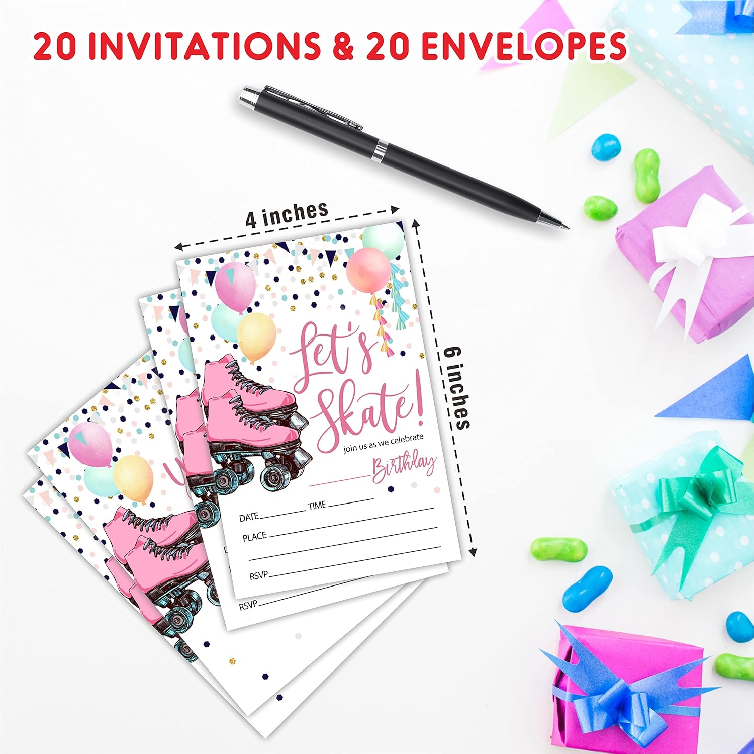 Lets Skate Birthday Invites with Envelopes