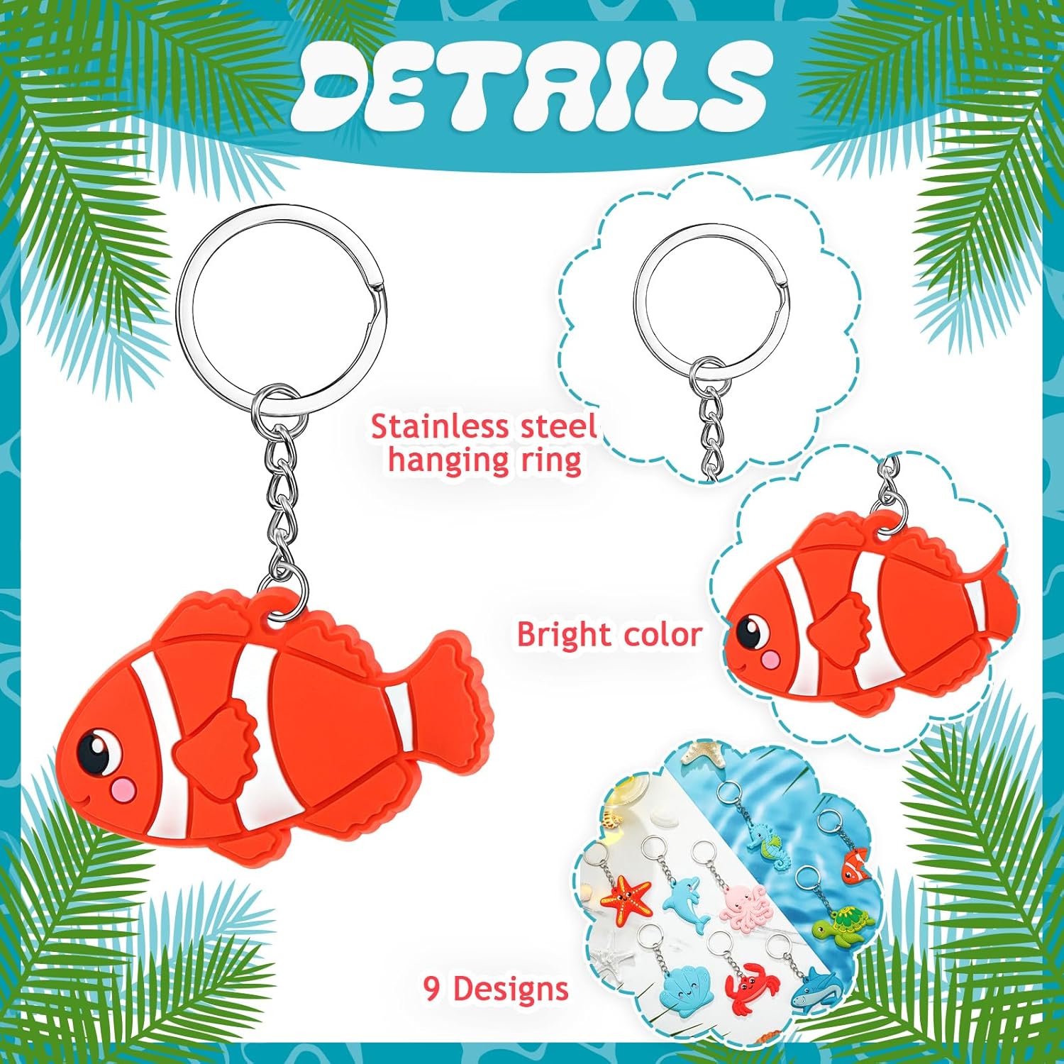 Yinkin 36 Pcs Summer Party Keychains with 9 Styles