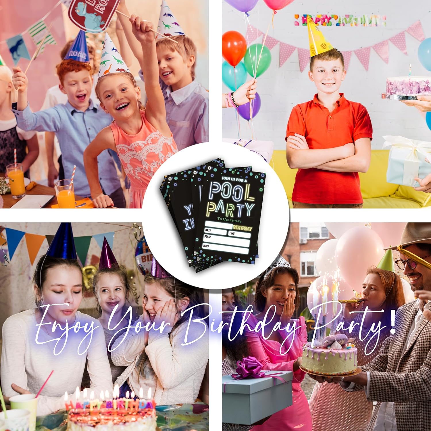 Neon Birthday Invitations 20 Pieces with Envelopes