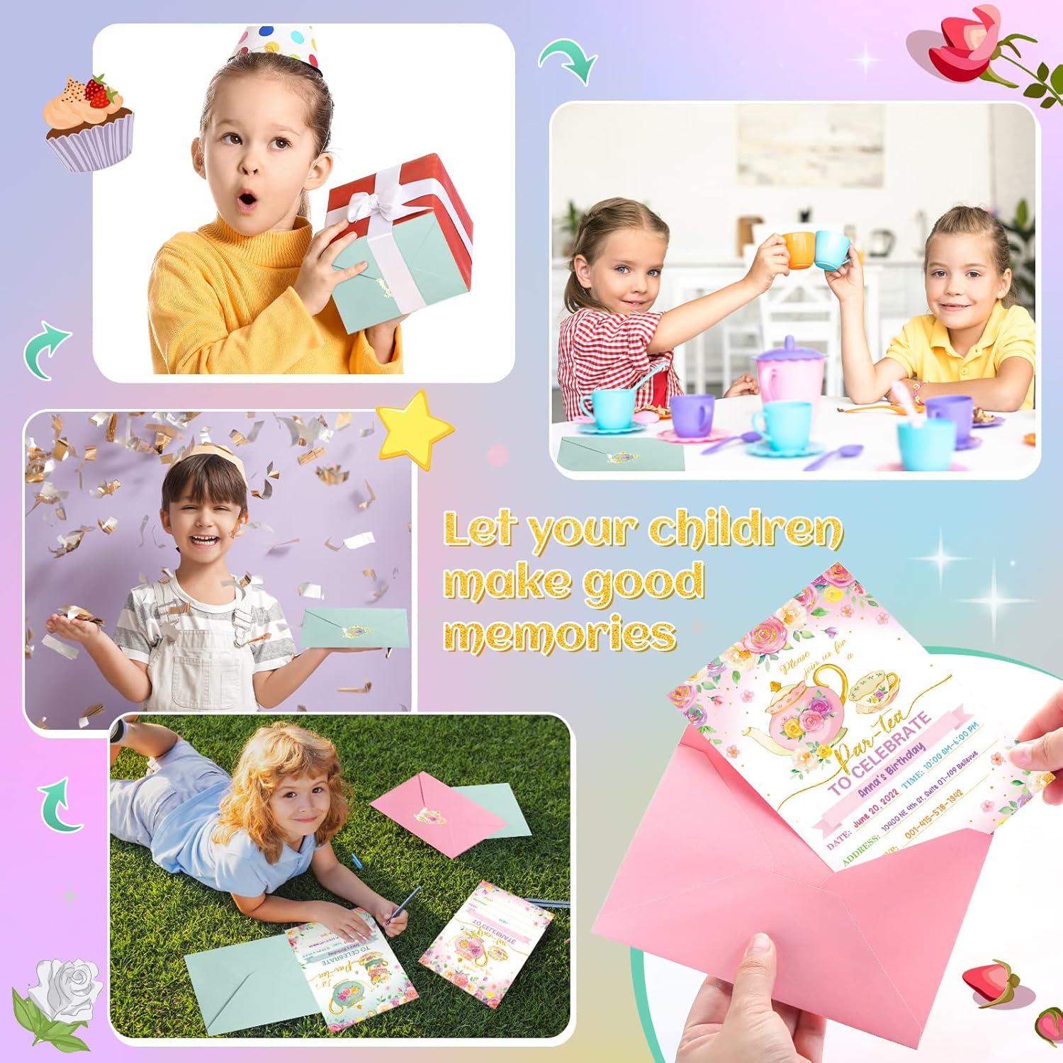 Geyoga 24 Pcs Tea Party Invites with Envelopes and Stickers