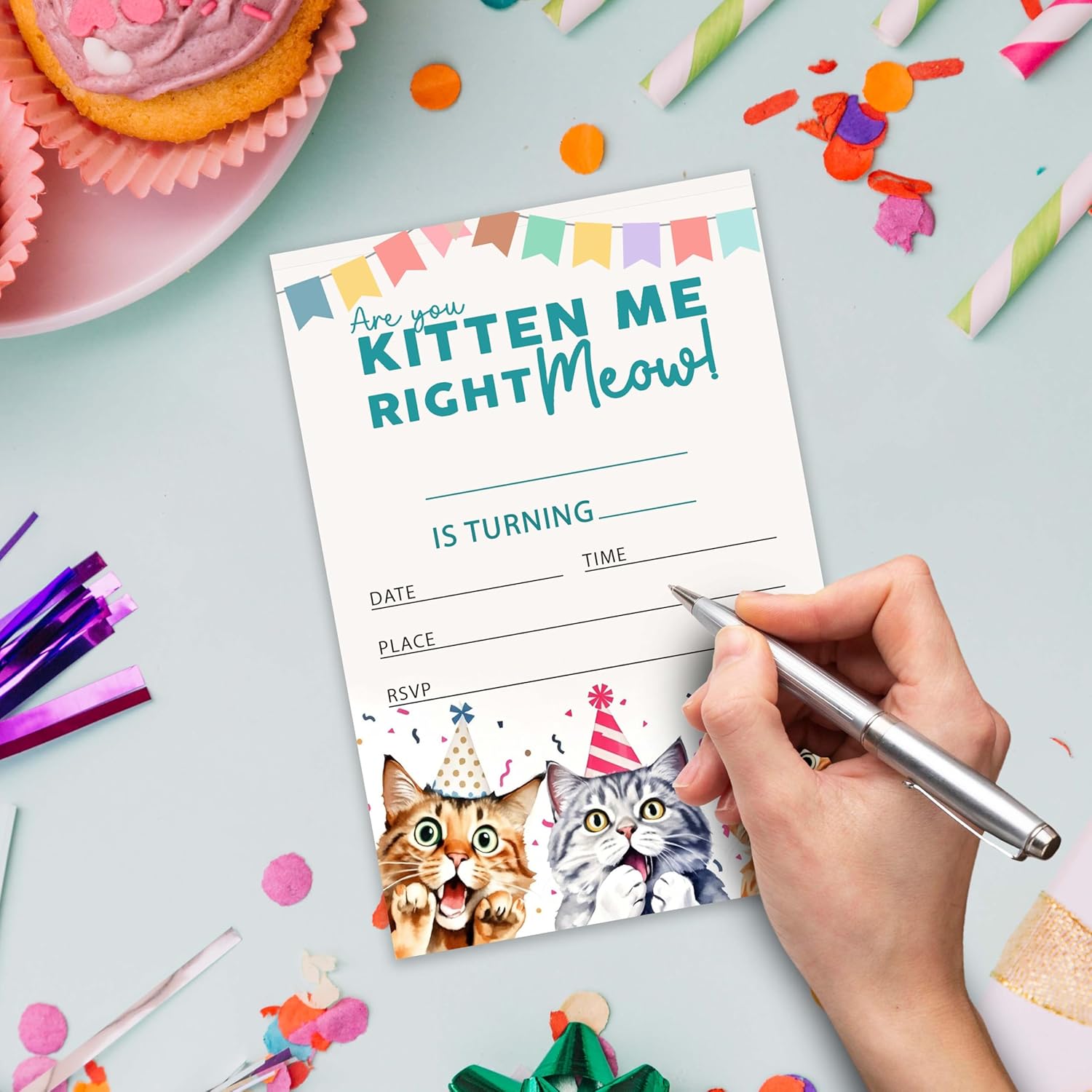 Kitten Me Right Meow Birthday Invitations 20pcs 4x6