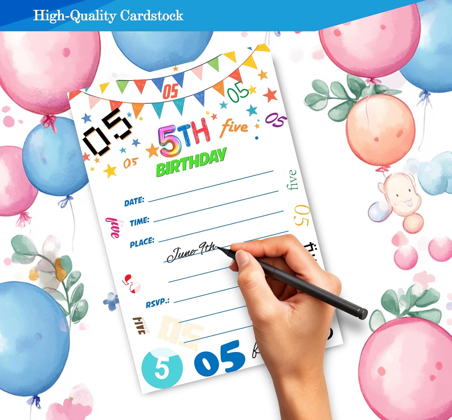 5th Birthday Invitations 4x6 Inches 30 Sets