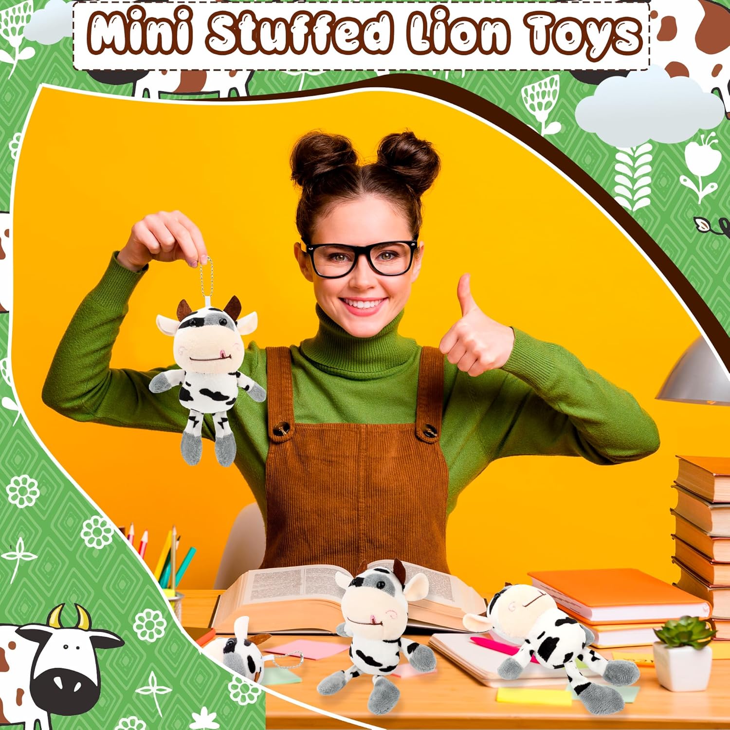 28 Pcs Plush Cow Keychain Cute Farm Animal Keyring Set