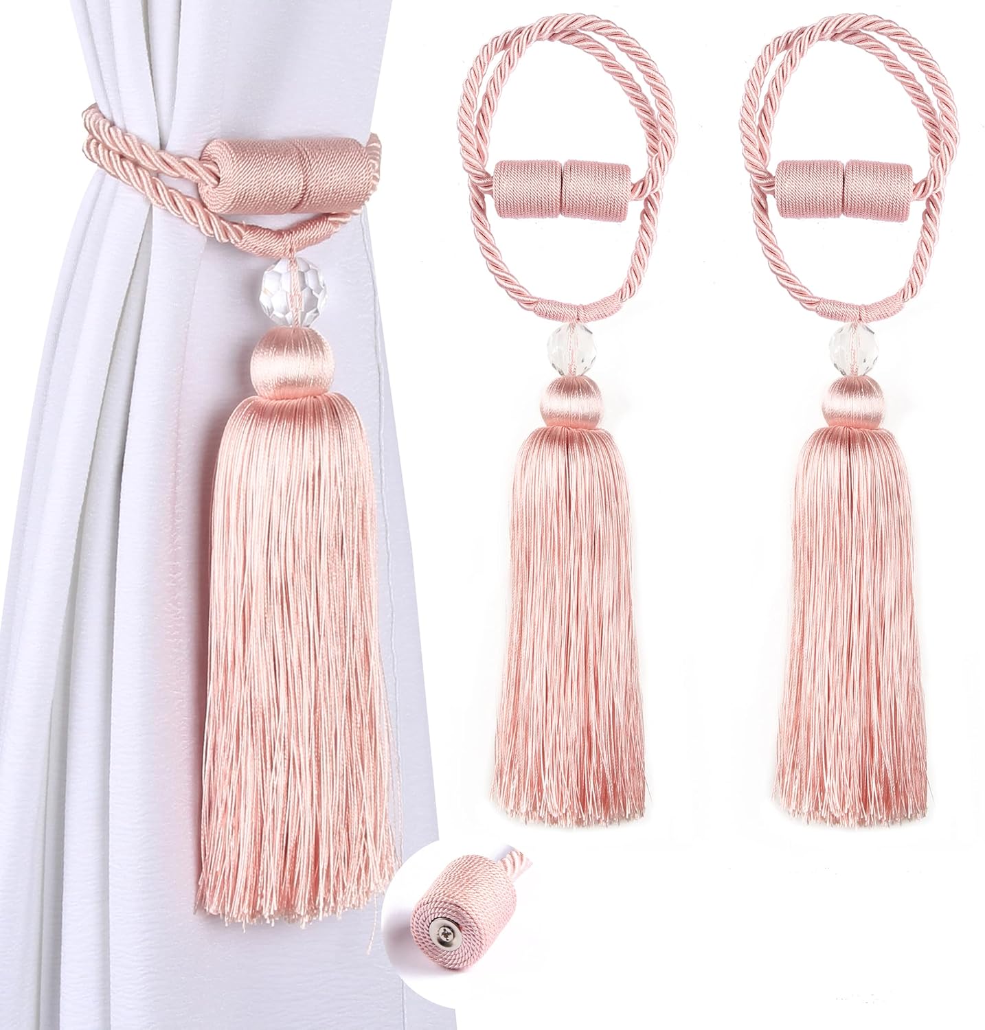BEL AVENIR Pink Magnetic Curtain Holdbacks Tassel Ties