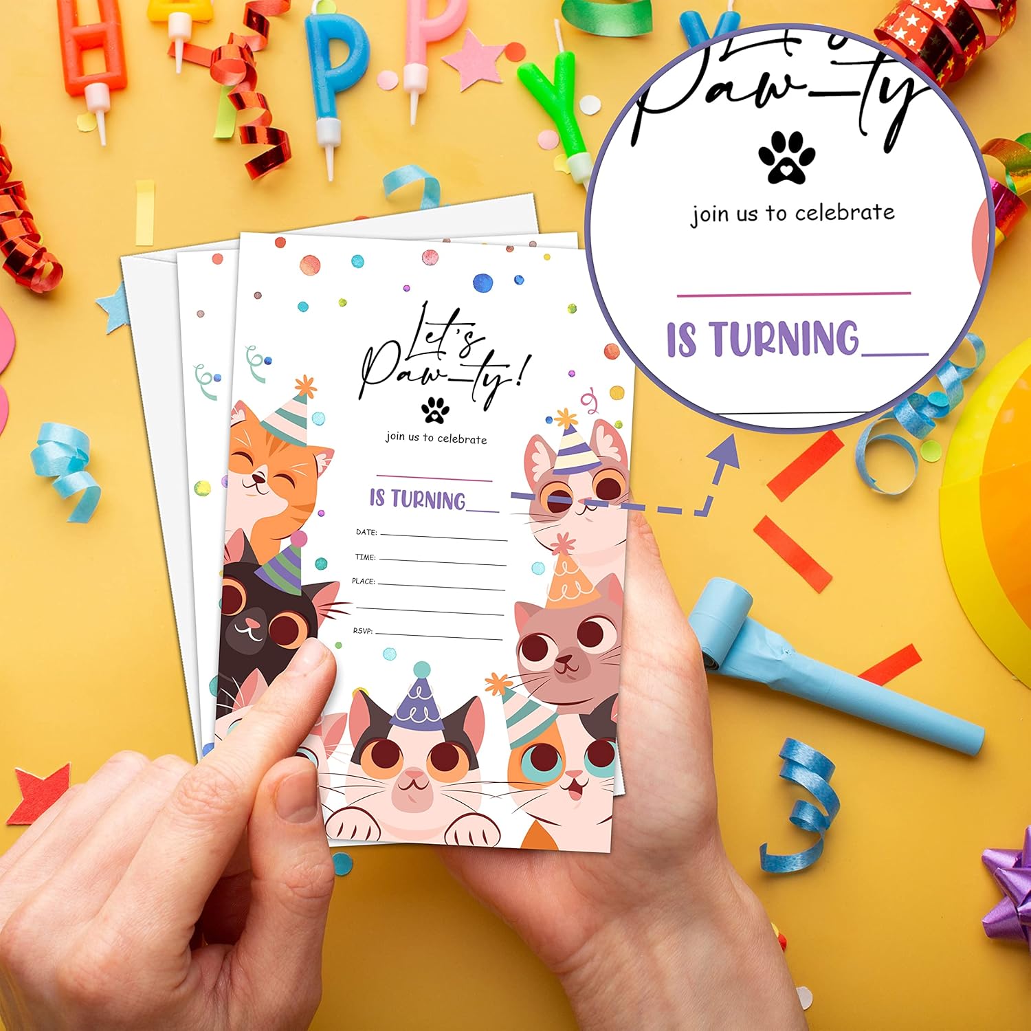 Cute Kitten Birthday Party Invites with Envelopes