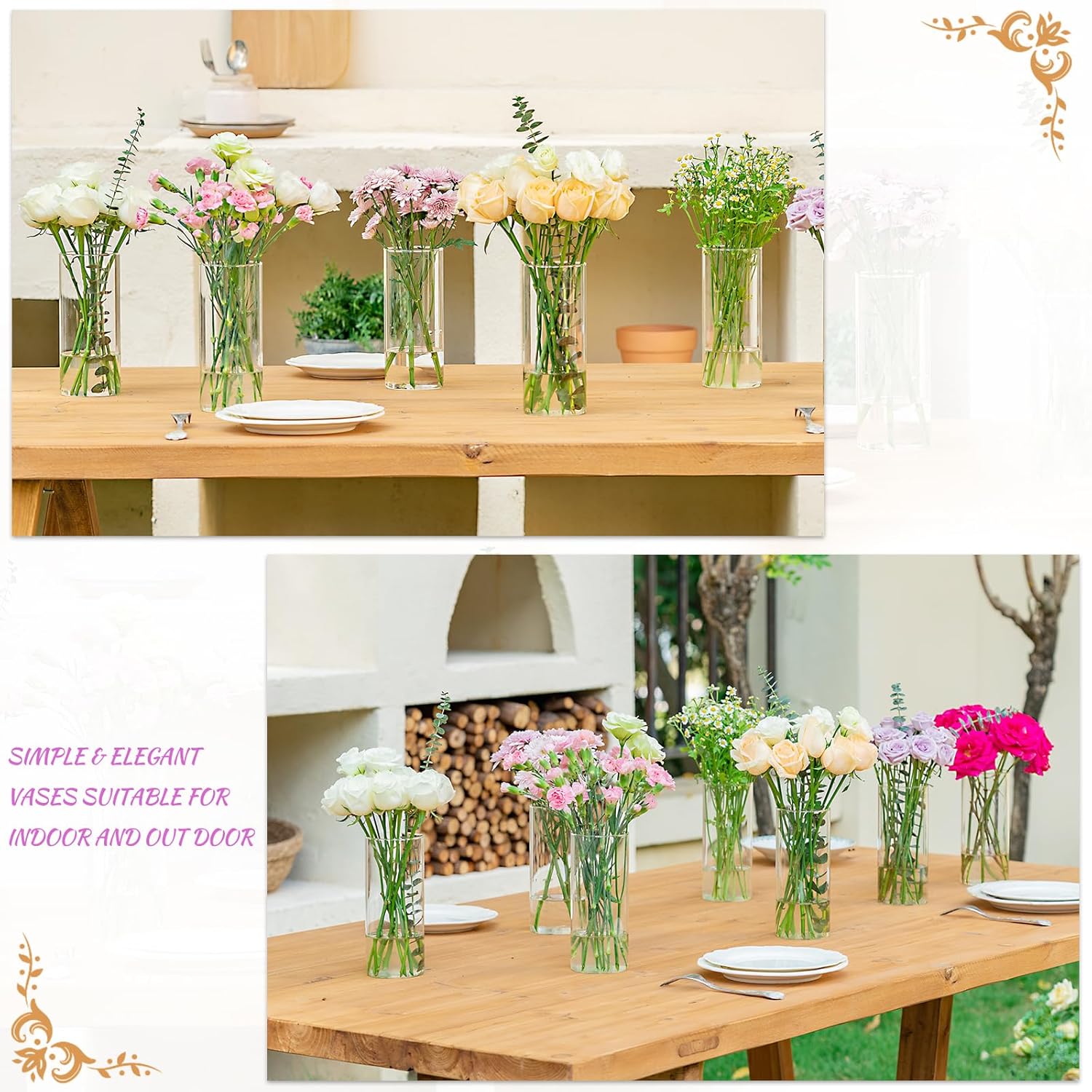 7pcs Glass Cylinder Vases for Centerpieces 8 Inch Tall