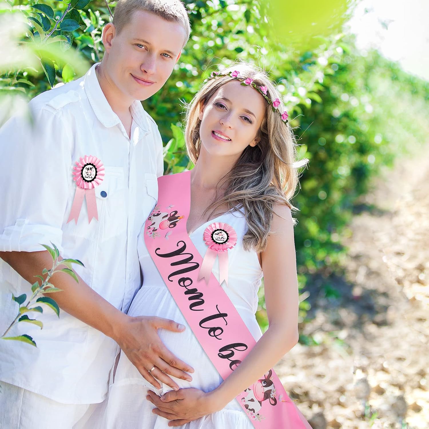 Chunful Pink Cow Mom to Be Sash Set