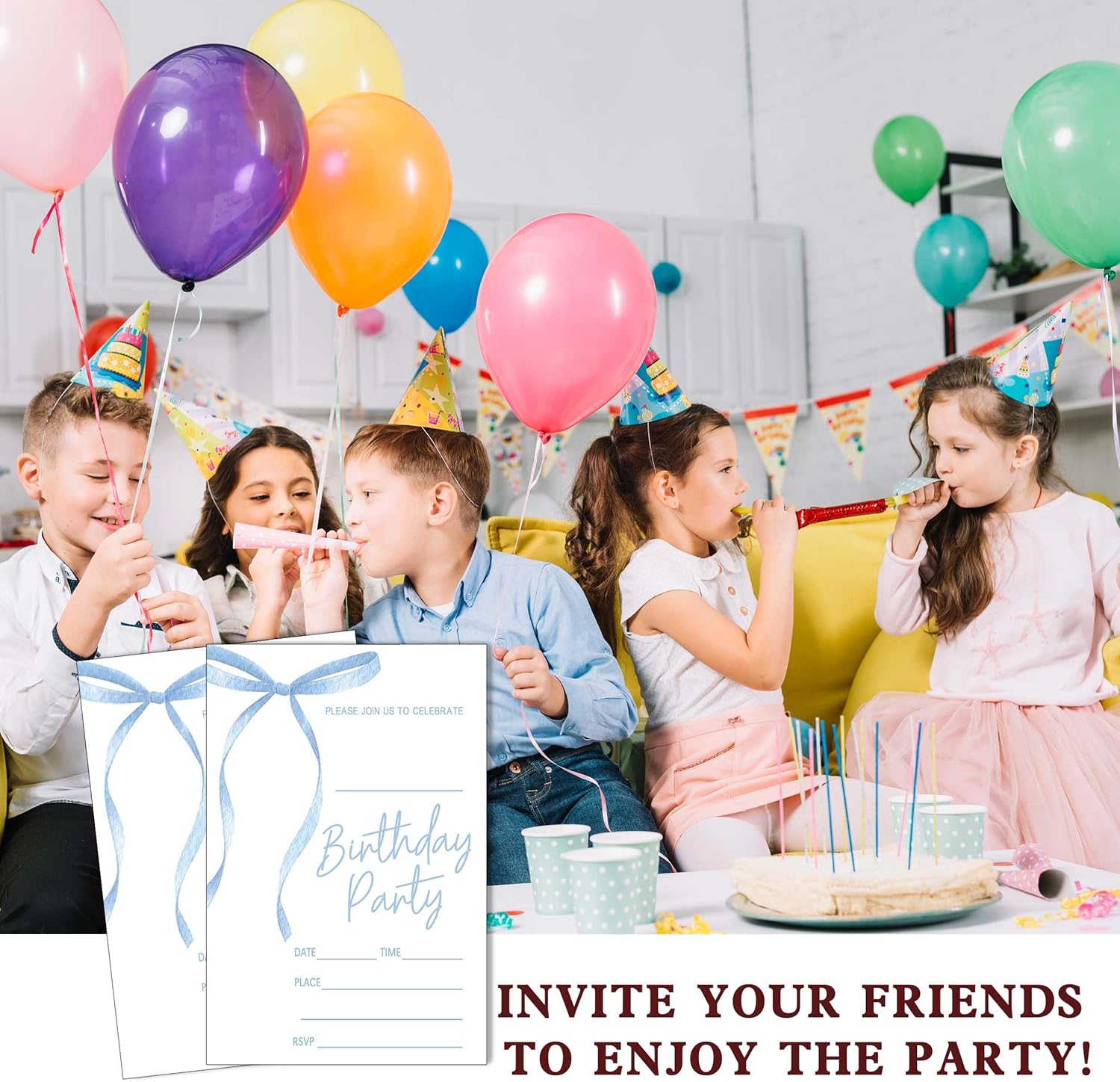 SIXEIGHT Blue Bow Birthday Invitations 4x6