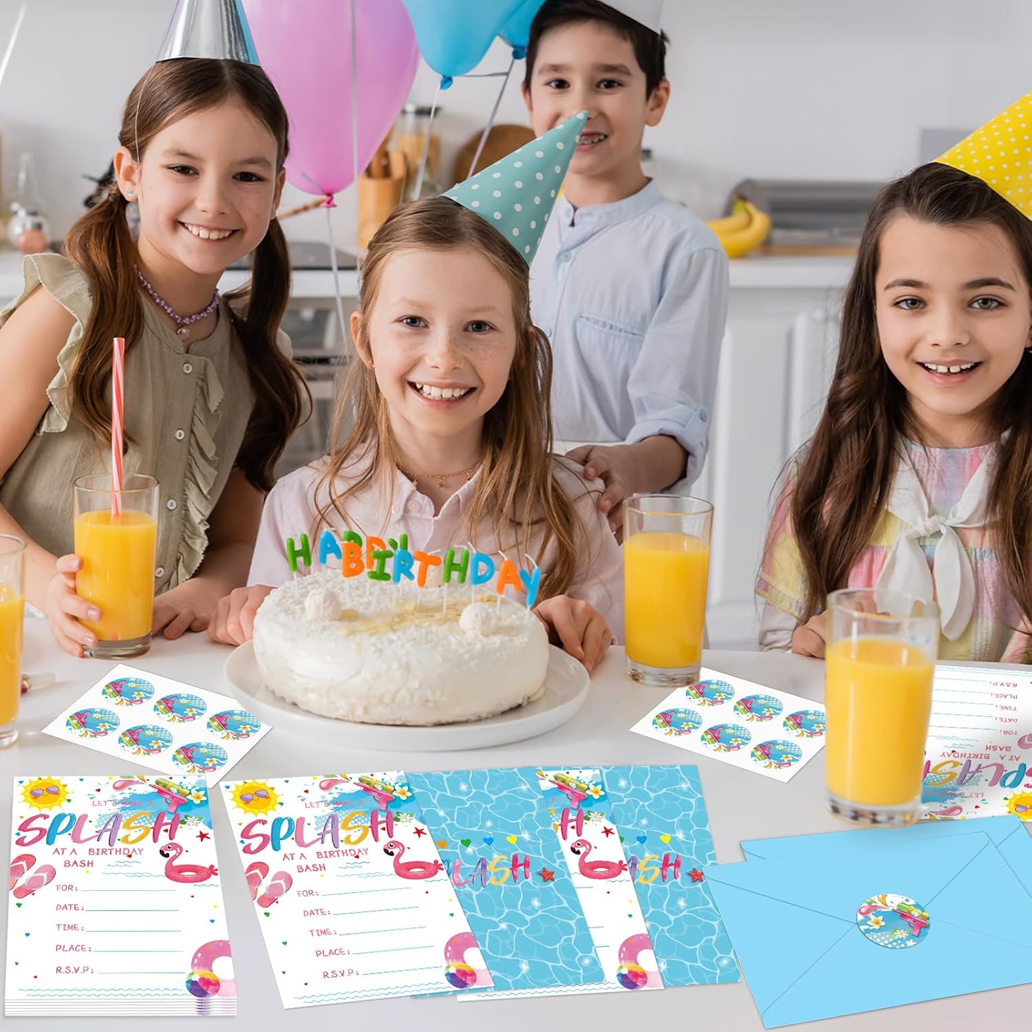 36PCS Pool Birthday Invitations with Stickers and Envelopes
