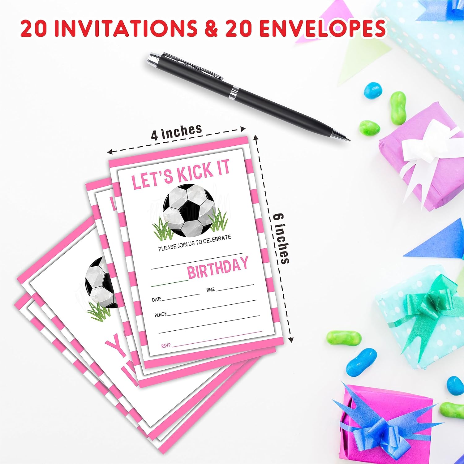 AWSICE Soccer Birthday Invitations Double-Sided Fill-In Cards