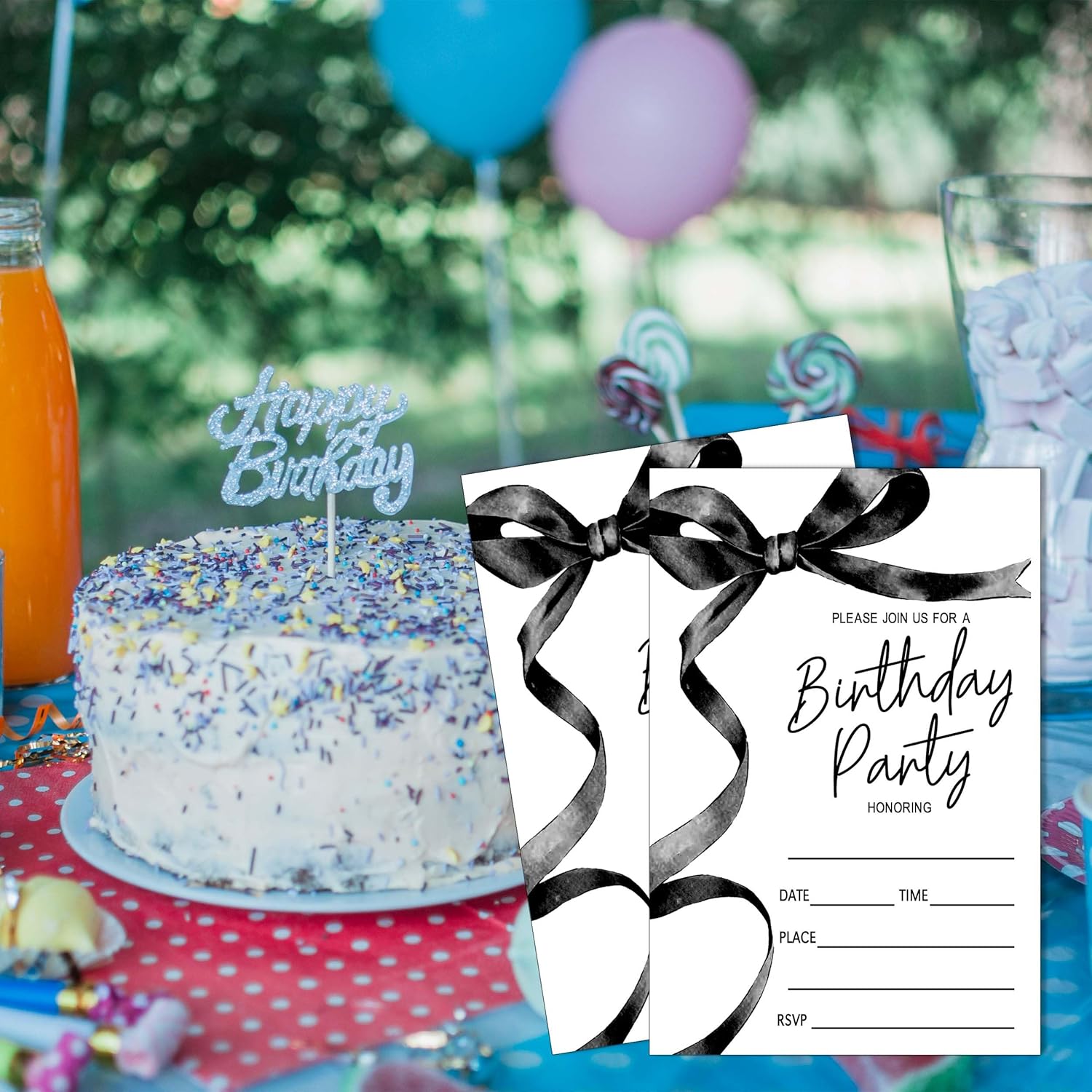 SIXEIGHT Black Bow Birthday Invitations 4x6