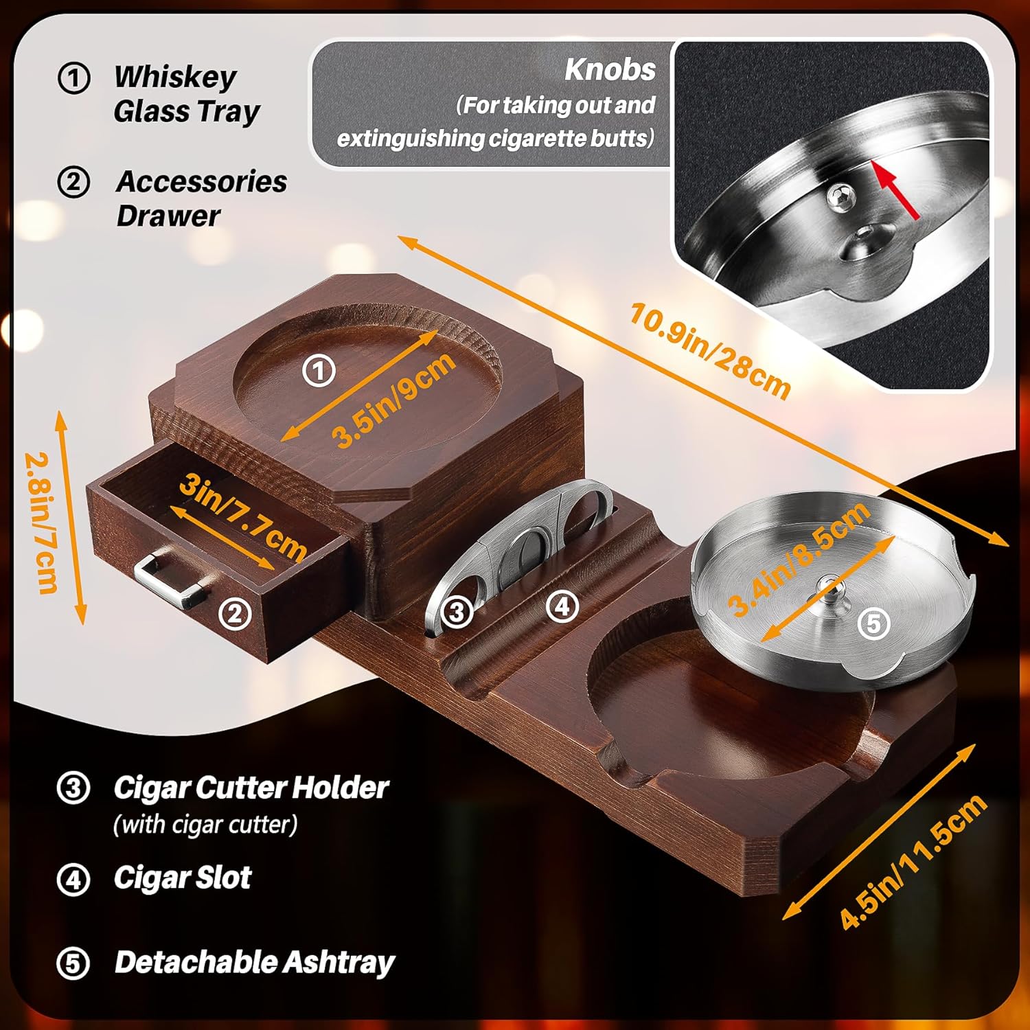 Grovind Cigar Ashtray Set with Cutter and Whiskey Tray