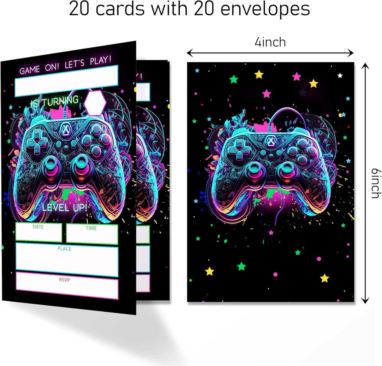 4x6 Gamer Birthday Invitations with Envelopes