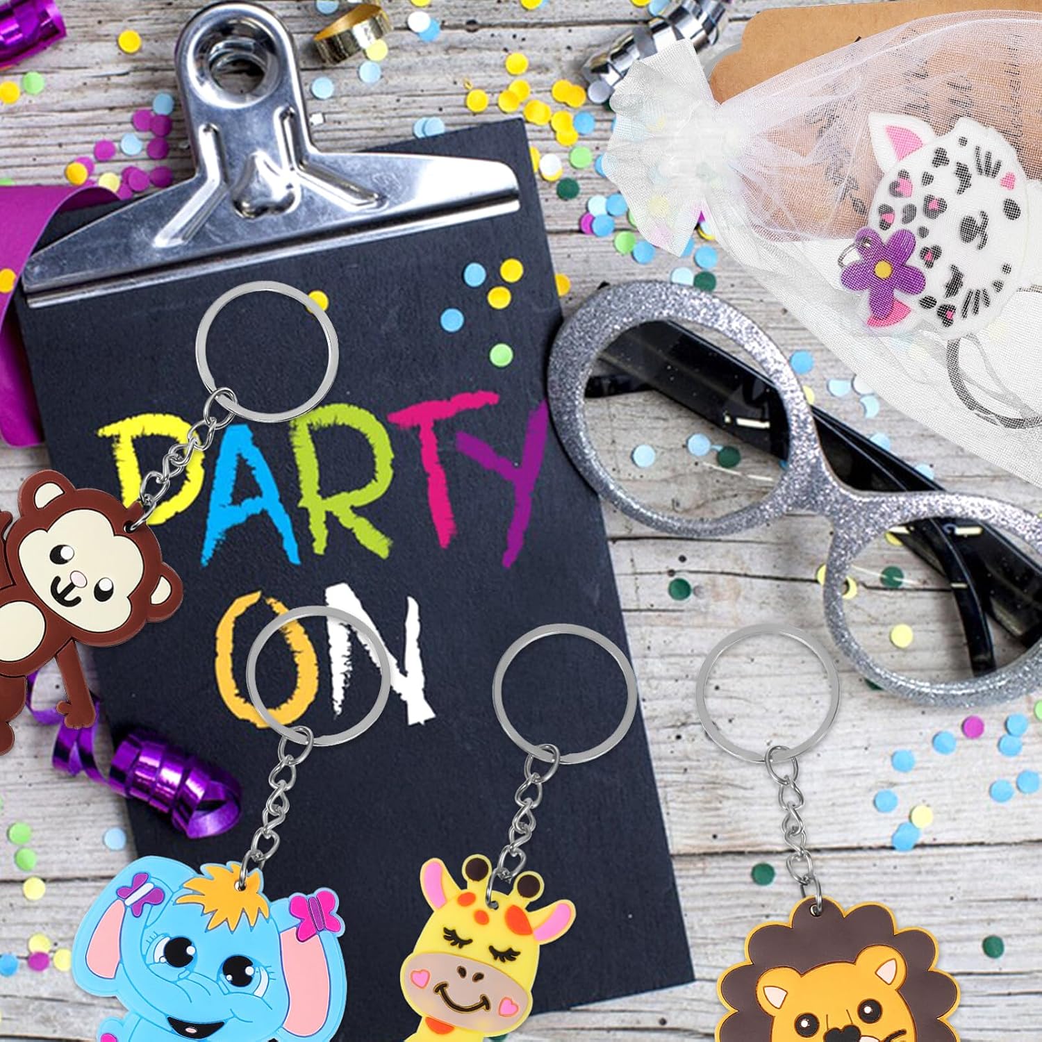 ABOOFAN Jungle Animals Keychain Set for Kids Birthday Party Favors