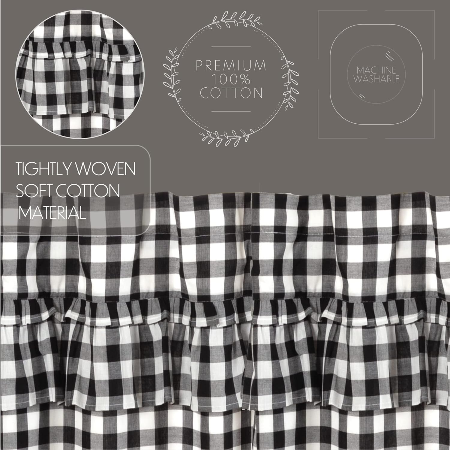 VHC Brands Black Buffalo Check Swag Curtains Pair Modern Farmhouse Style