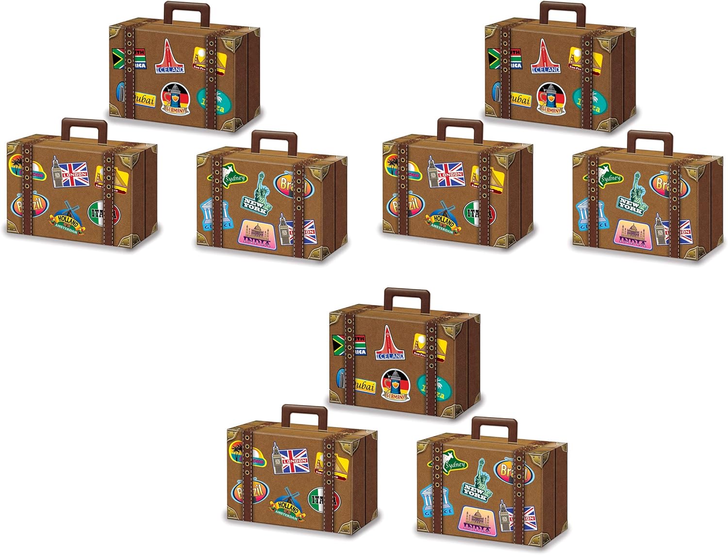 Beistle 9 Luggage Favor Boxes Brown World Traveler