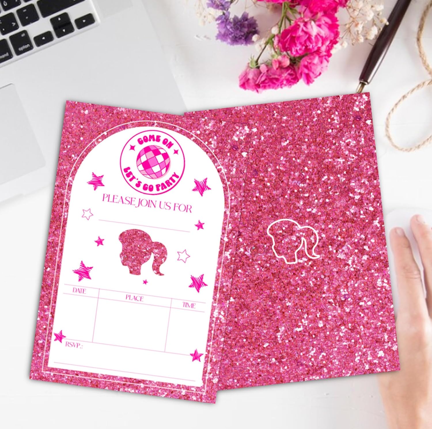 Pink Doll Birthday Party Invitation Cards