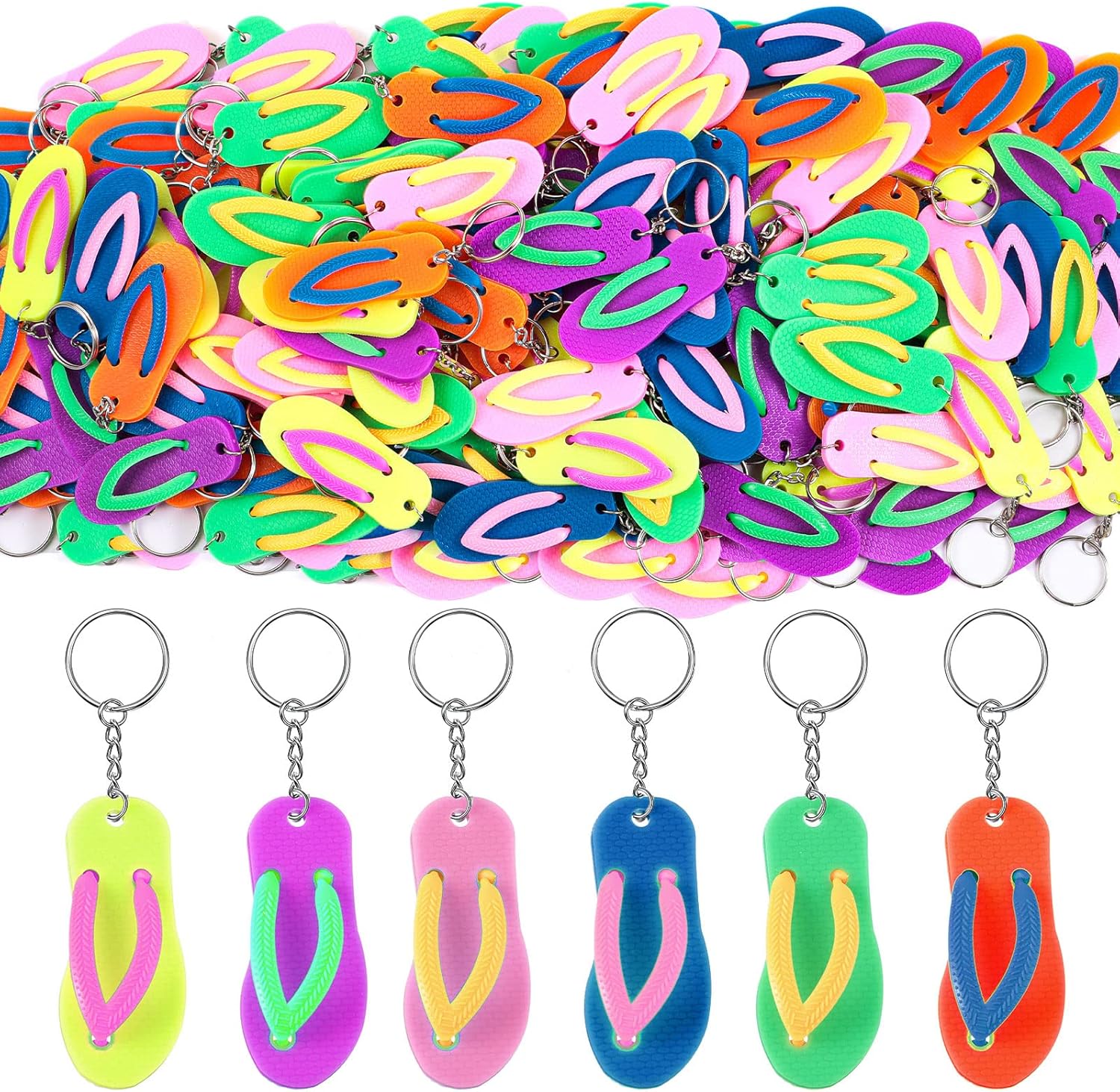 100 Pcs Fun Flip Flop Key Chains for Kids
