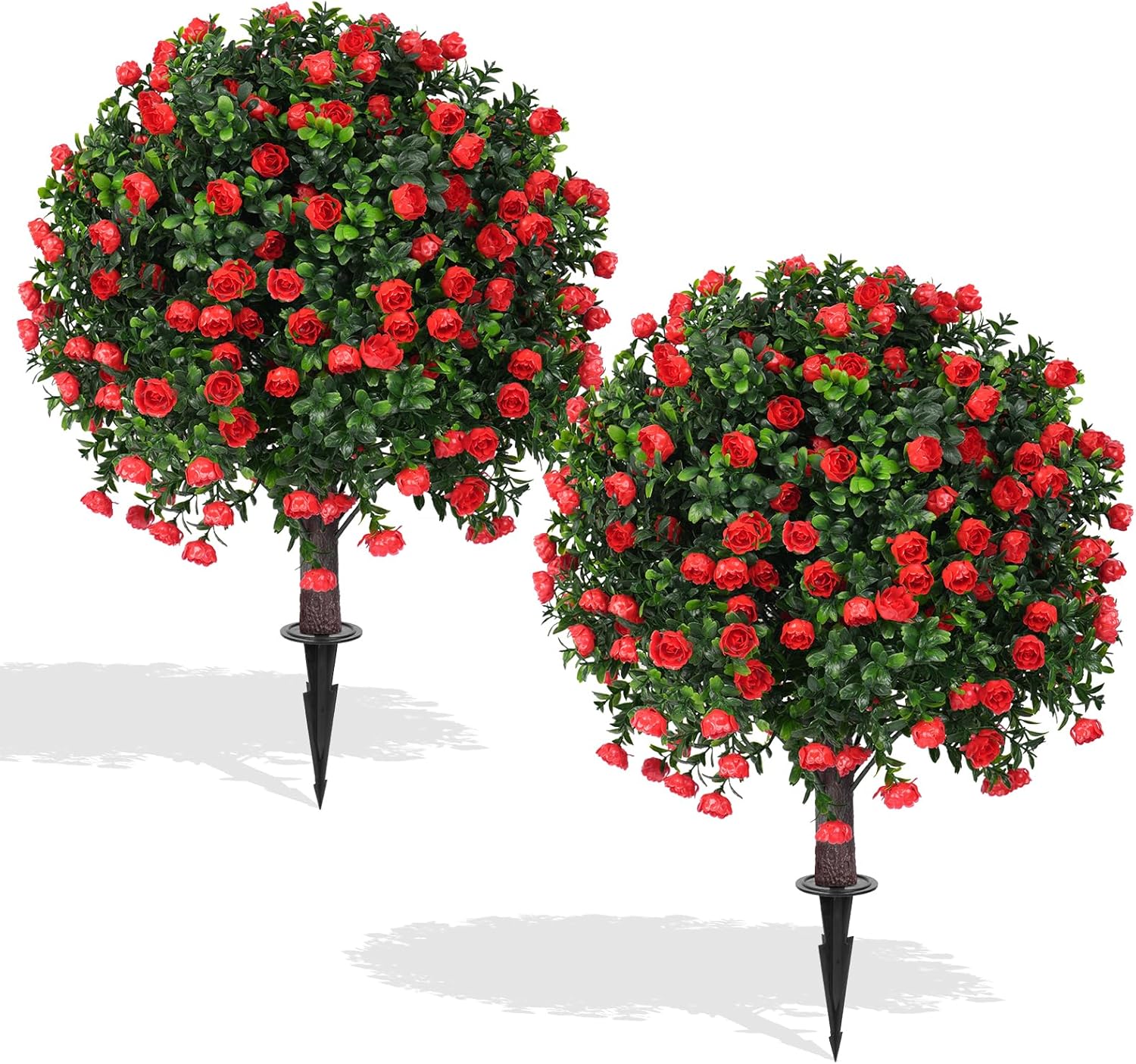 EverNature Artificial Topiary Ball with Red Rose 2 Set UV Resistant Fake Plants