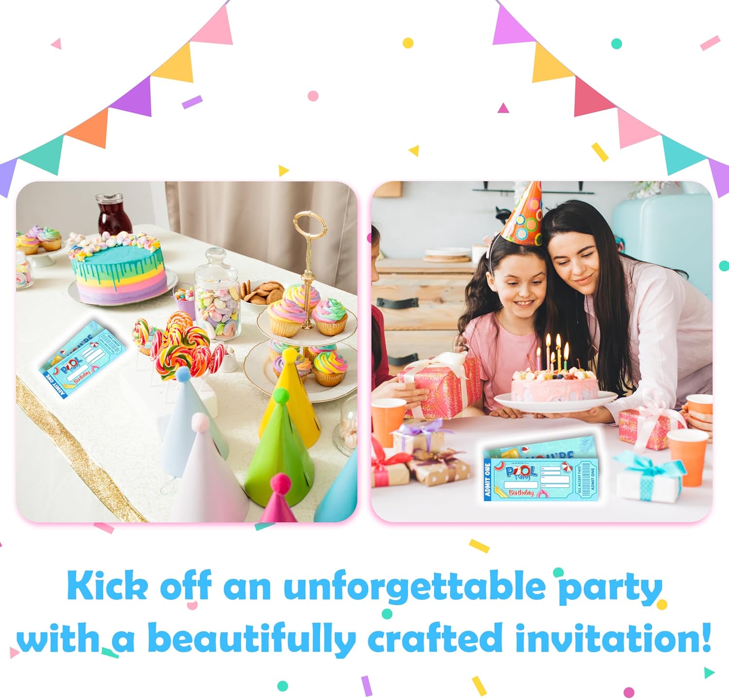 Pool Birthday Party Invitations 20 Pack Double Sided