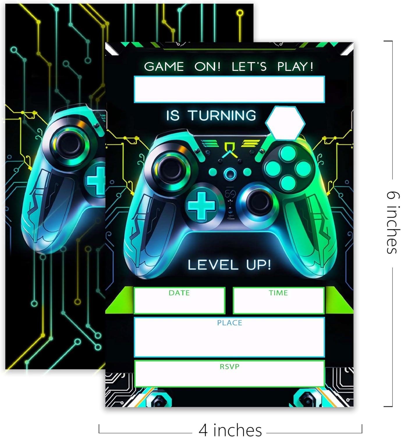 Gaming Birthday Invitations Set - 20 Cards with Envelopes