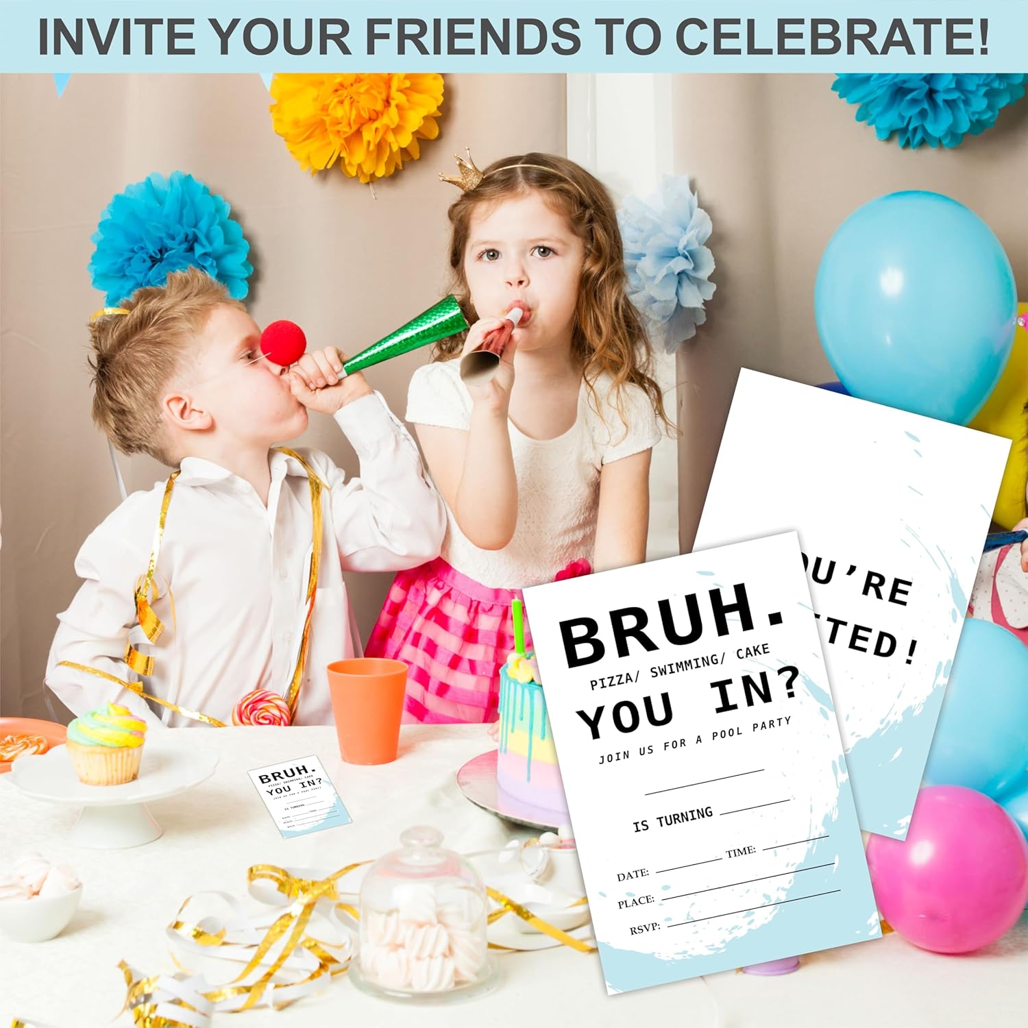 Pool Party Birthday Invite Cards with Envelopes 20Pcs