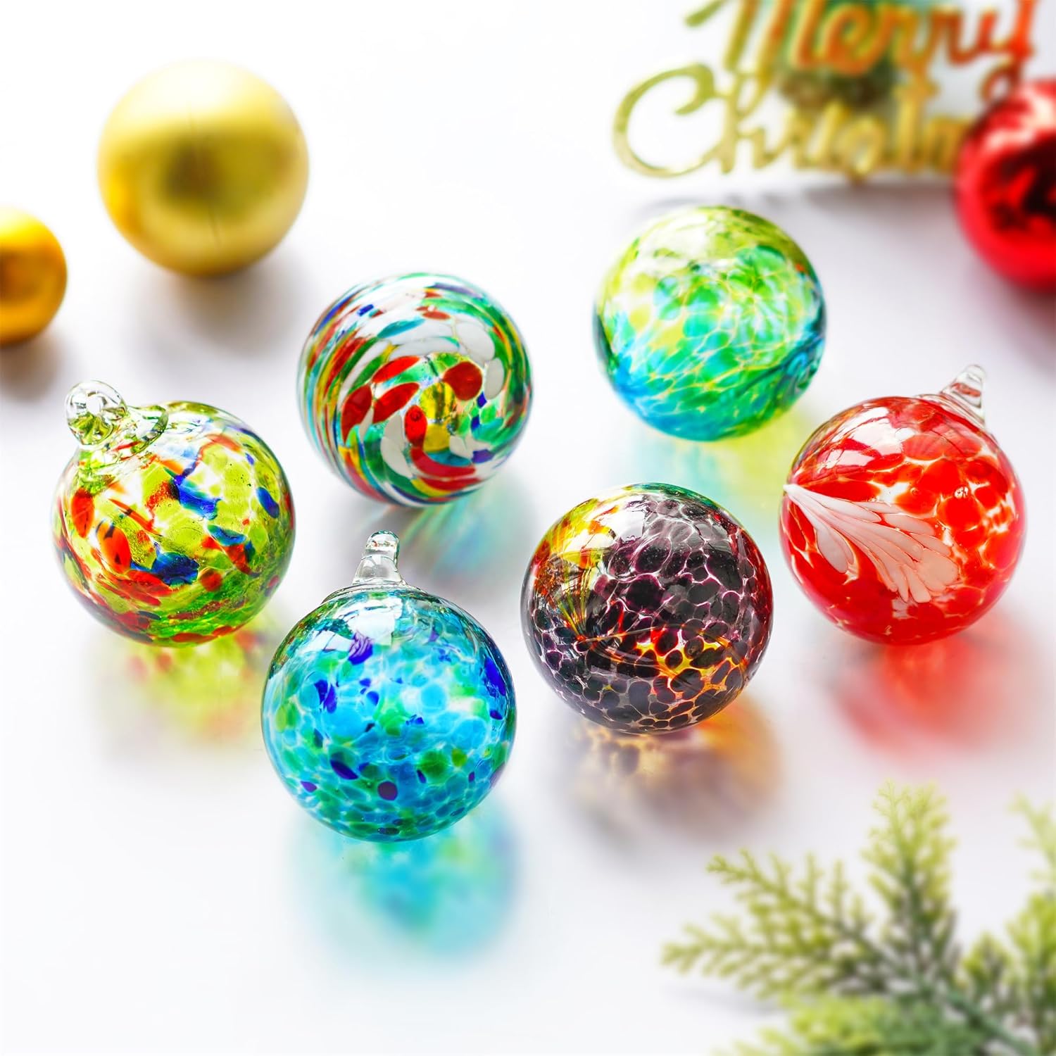 6pcs Hand Blown Glass Friendship Hanging Ornaments