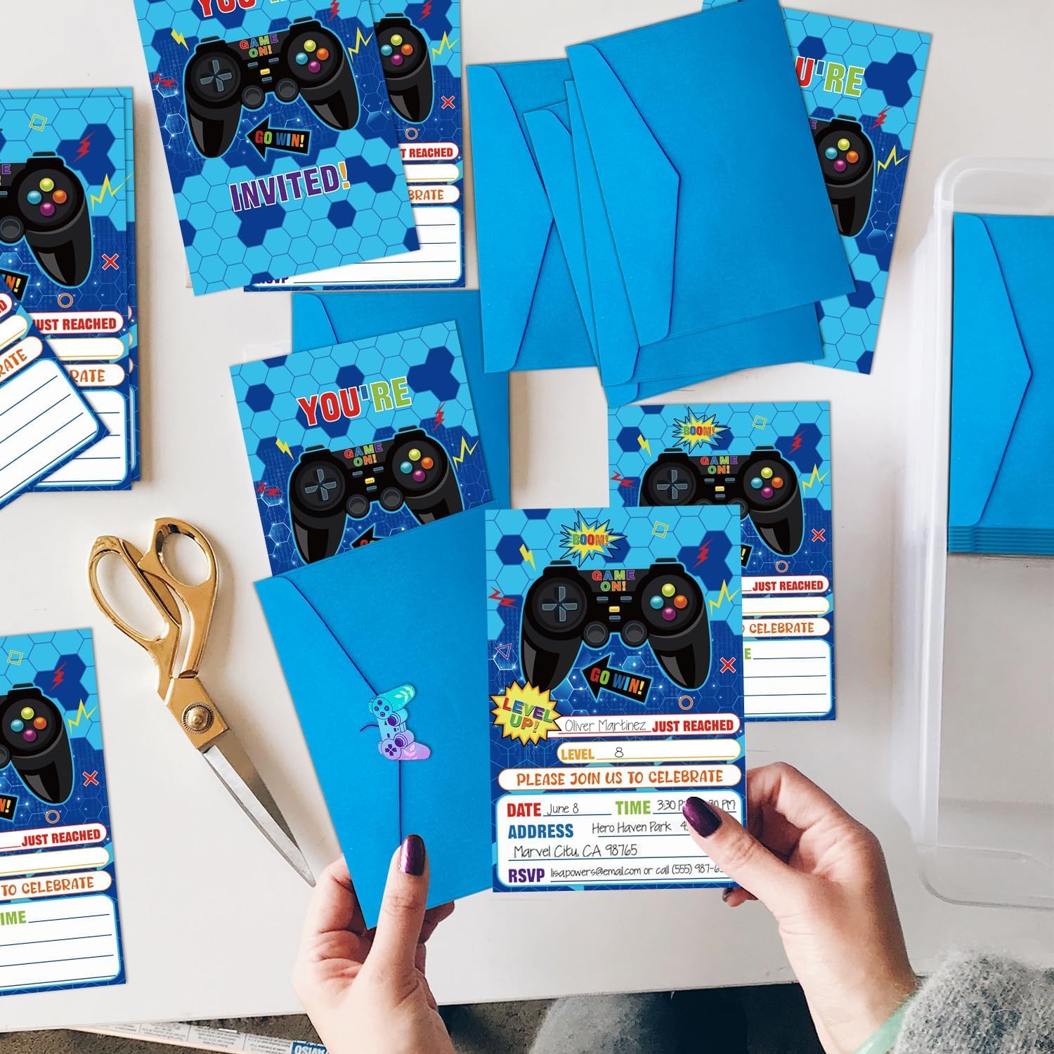 20Pcs Game Party Invitations with Envelopes and Stickers