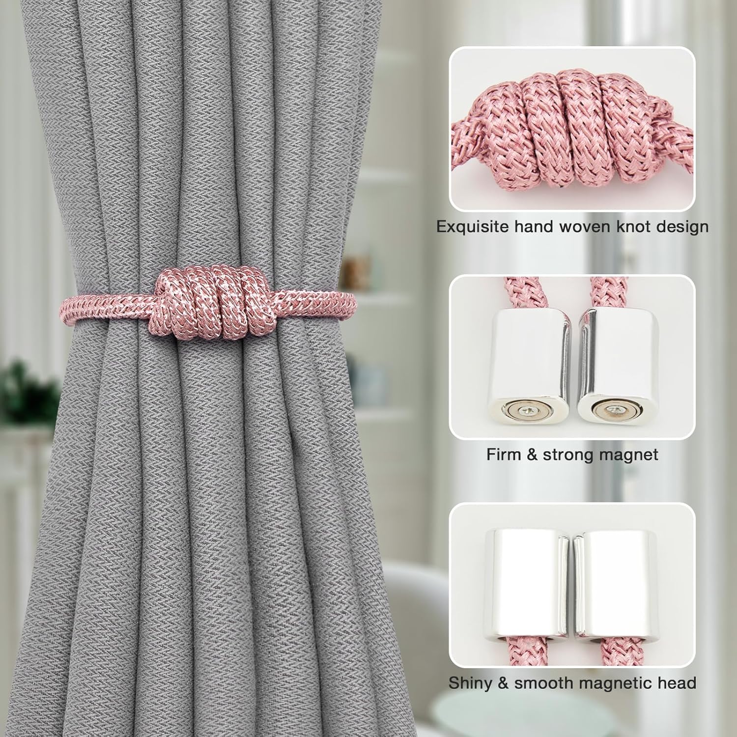 NICEEC 4 Pack Magnetic Curtain Tiebacks Pink