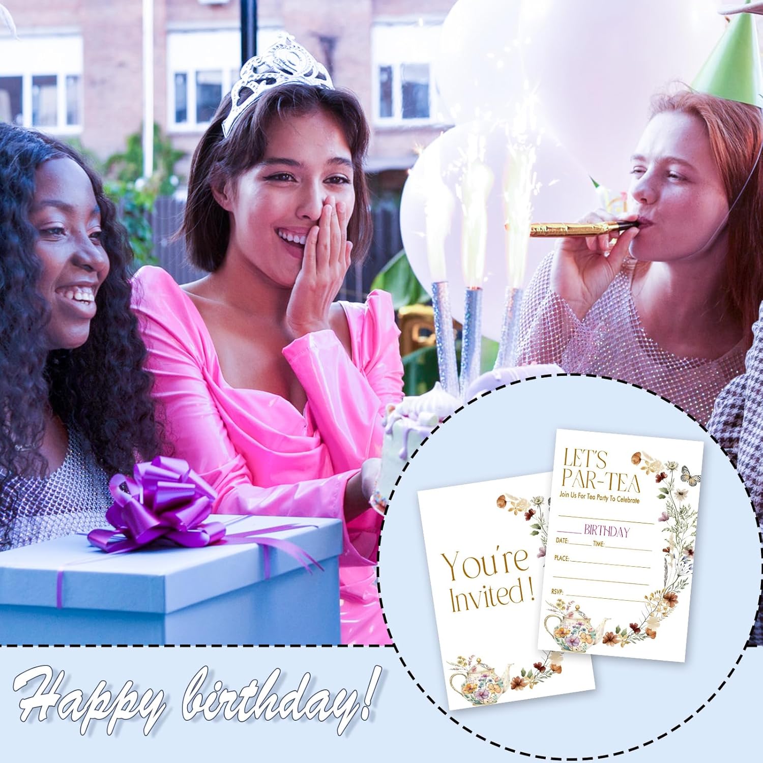 Lets Par-Tea Birthday Invitations 4x6 Inch