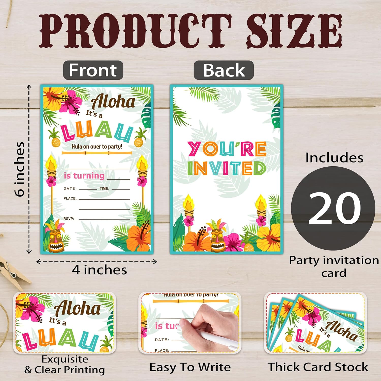 Tropical Birthday Party Invitation - 20 Double-Sided Cards With Envelopes