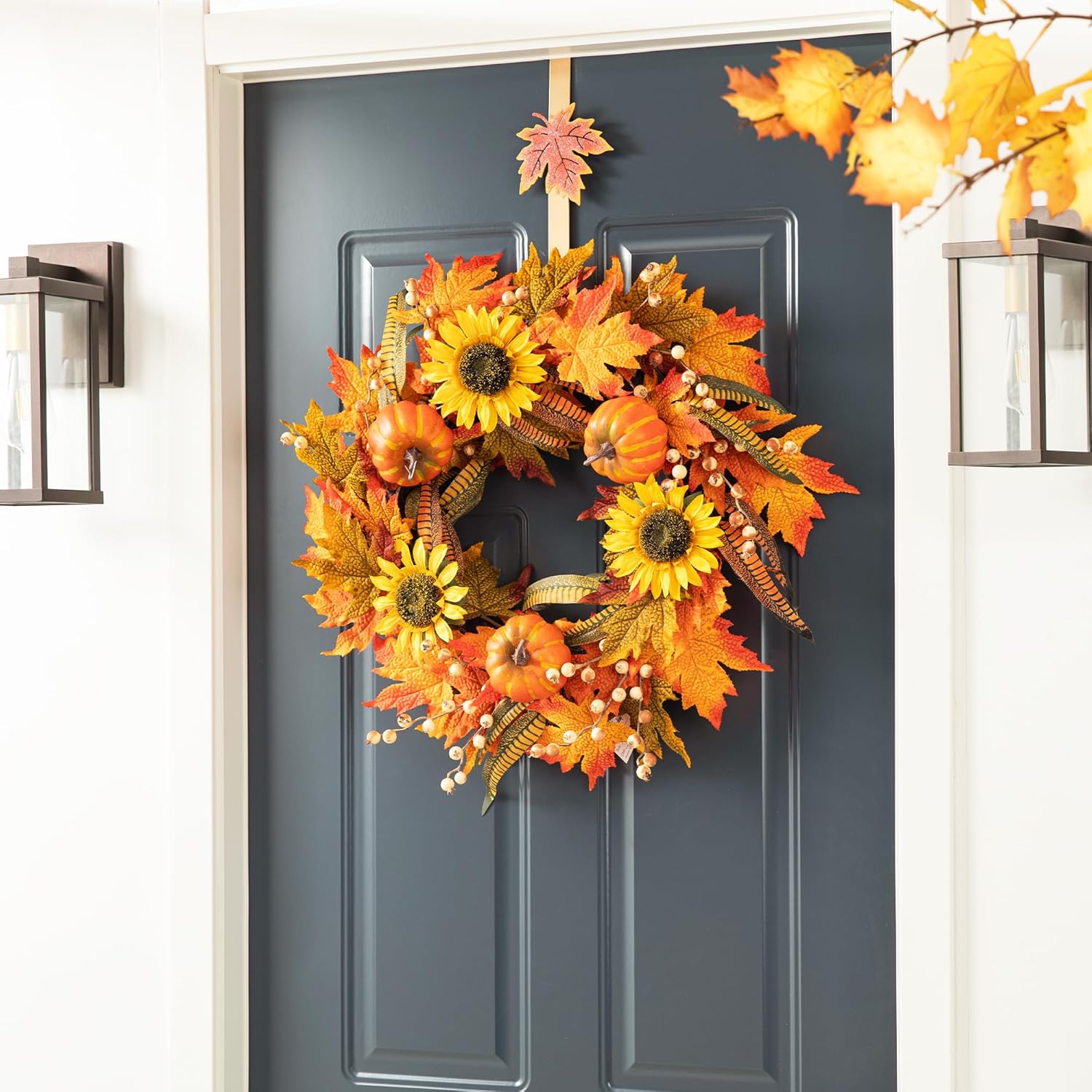 Glitzhome 3 Pack Glitter Acorn Leaf Pumpkin Wreath Hangers