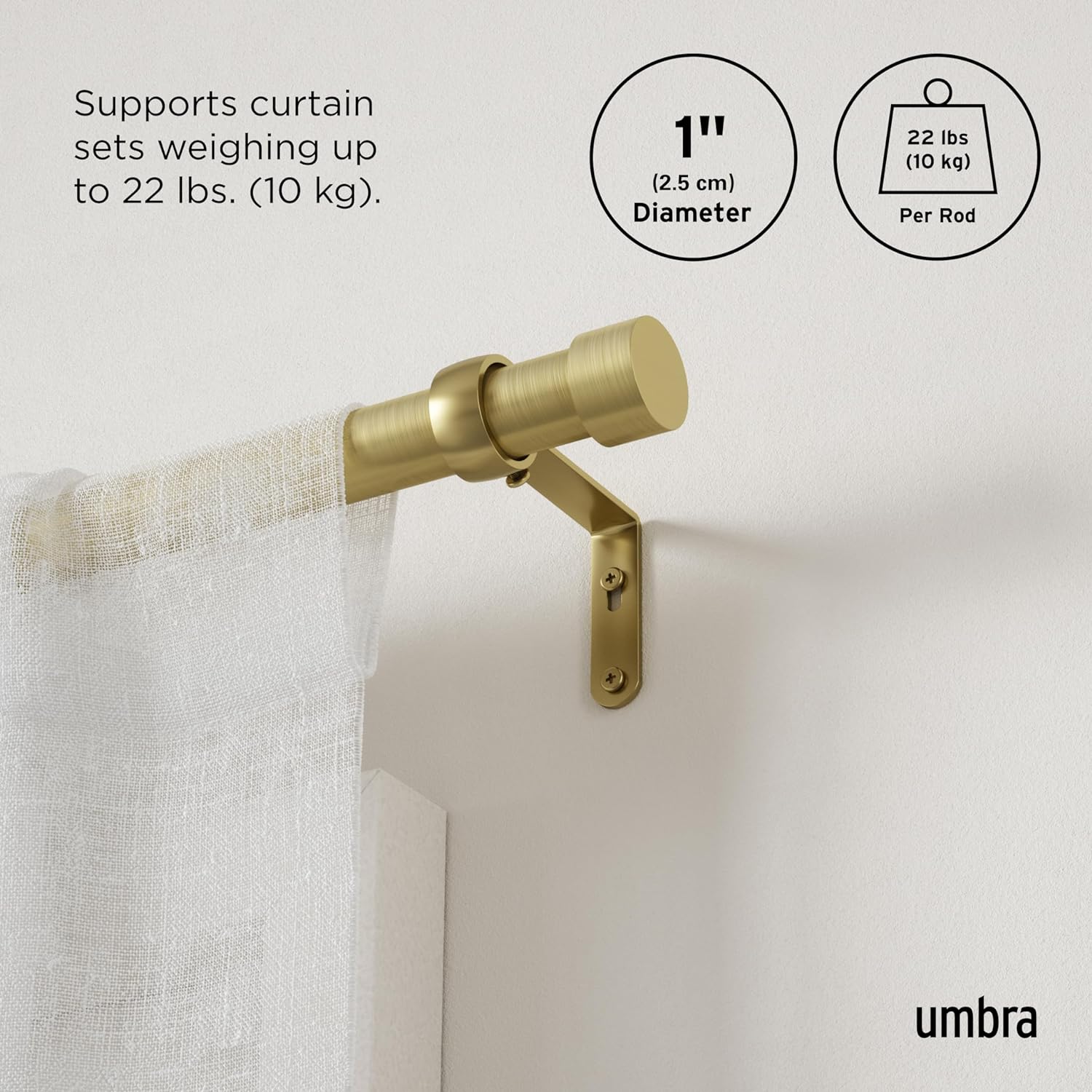 Umbra Cappa Curtain Rod - 1-Inch Adjustable Brass
