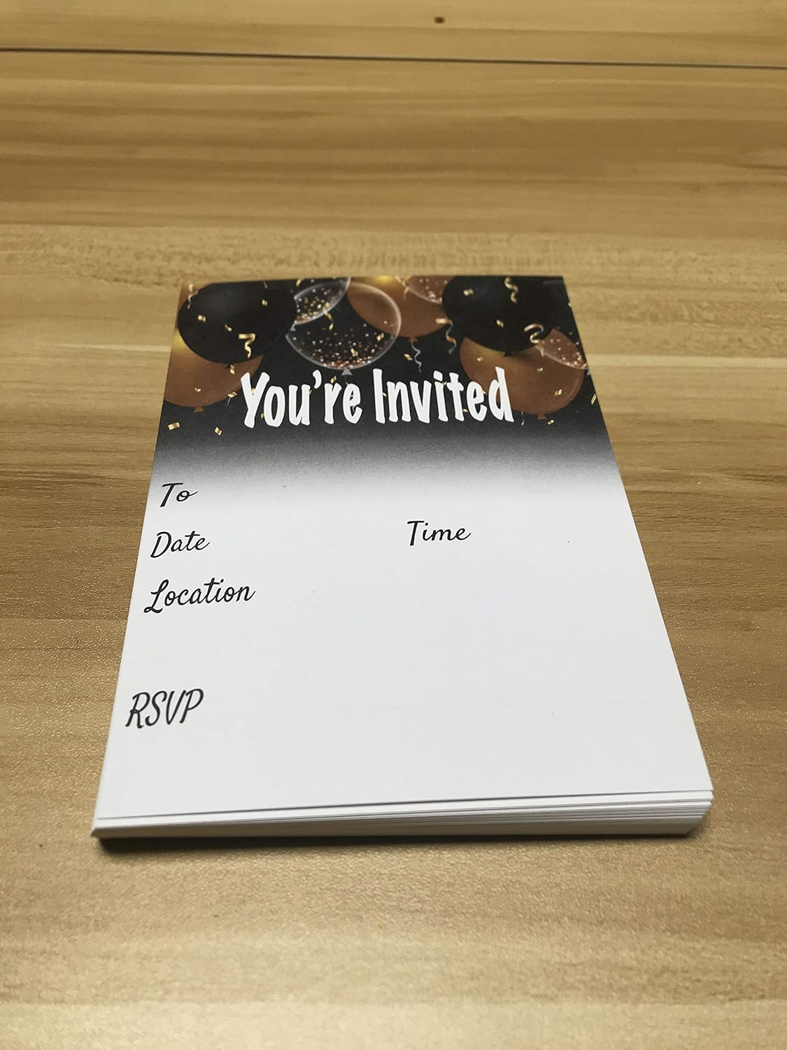 QualityVibe Black Gold Balloons Invitations Set of 25