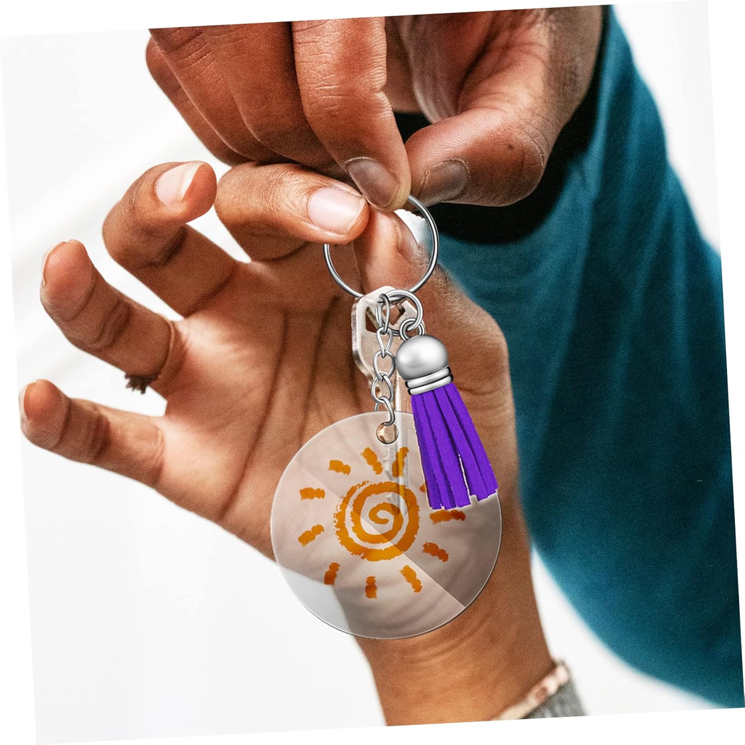 1Set Acrylic Keychain with Tassels and Jump Rings for DIY Crafts