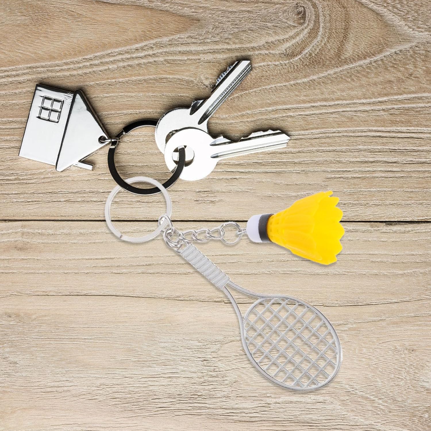 12pcs Mini Alloy Badminton Keychain with Shuttlecock Pendant