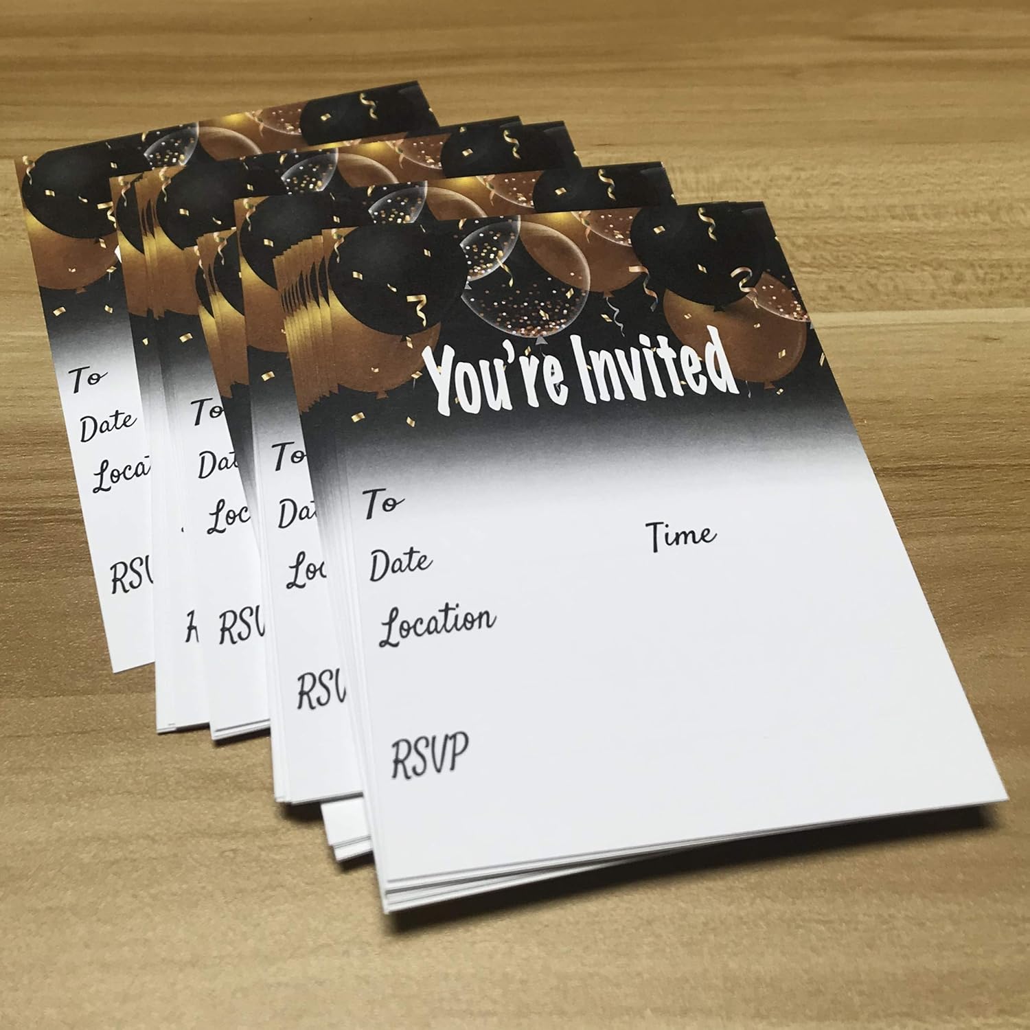 QualityVibe Black Gold Balloons Invitations Set of 25