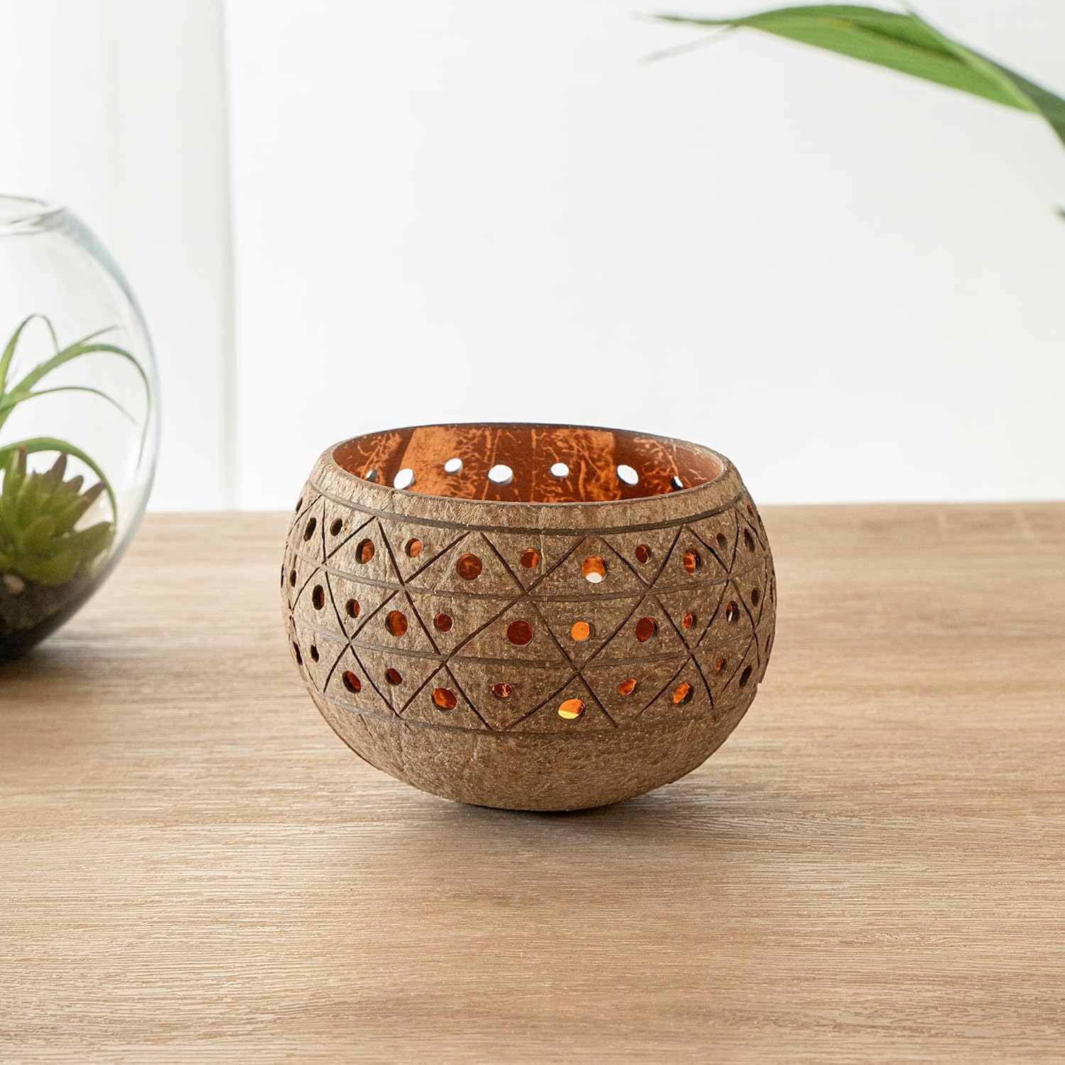 Restaurantware Coco Casa Coconut Shell Candle Holders 4x33 Inch Handcrafted Tan Bowls