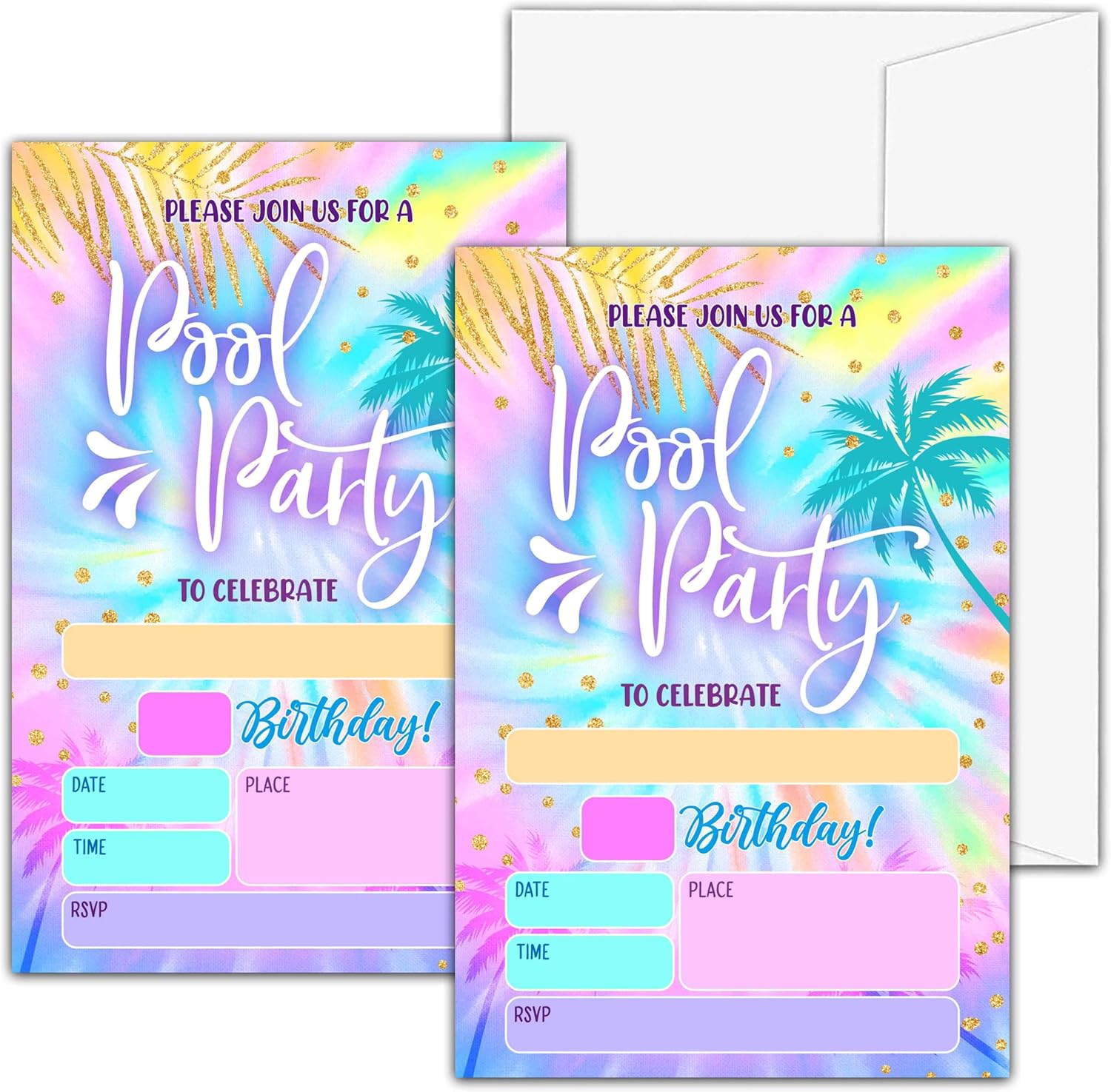 Tie Dye Birthday Invites for Kids 20 Cards with Envelopes