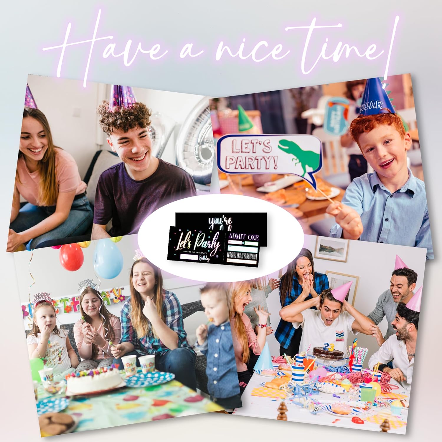 Lets Party Neon Birthday Invites 20 Pcs Double Sided