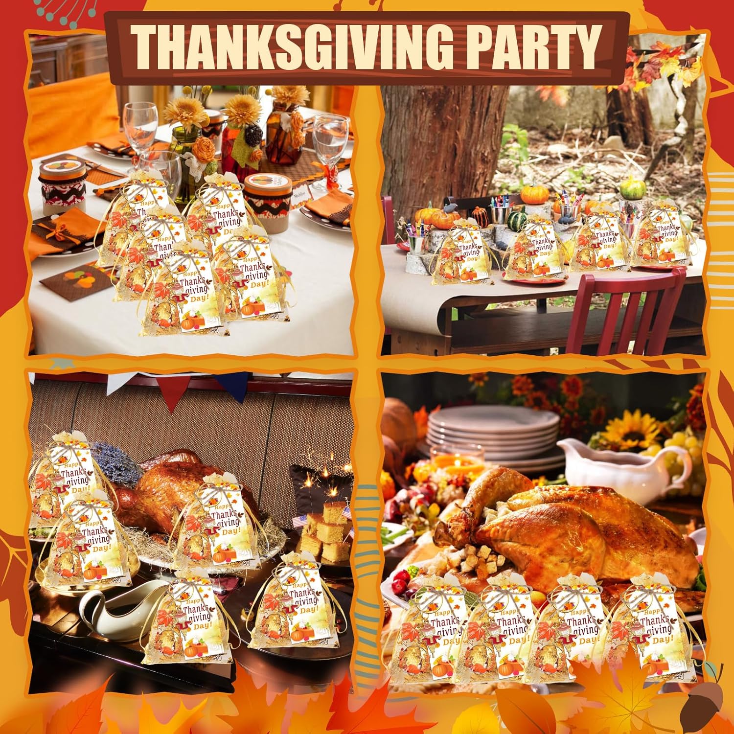 20 Sets Thanksgiving Keychains with Cards and Bags