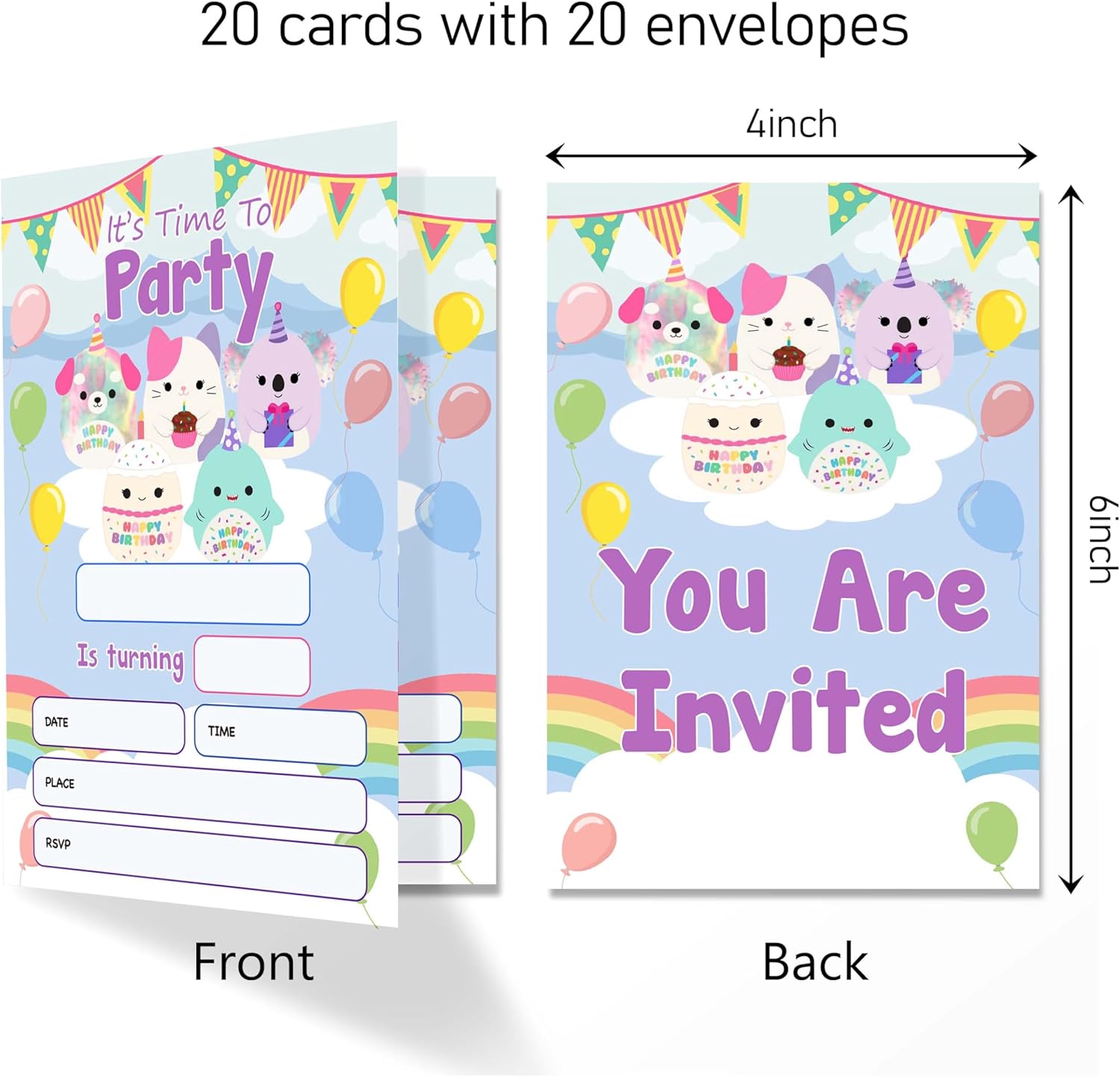 Squish Birthday Invitation Cards with Envelopes Pack of 20 4x6 1