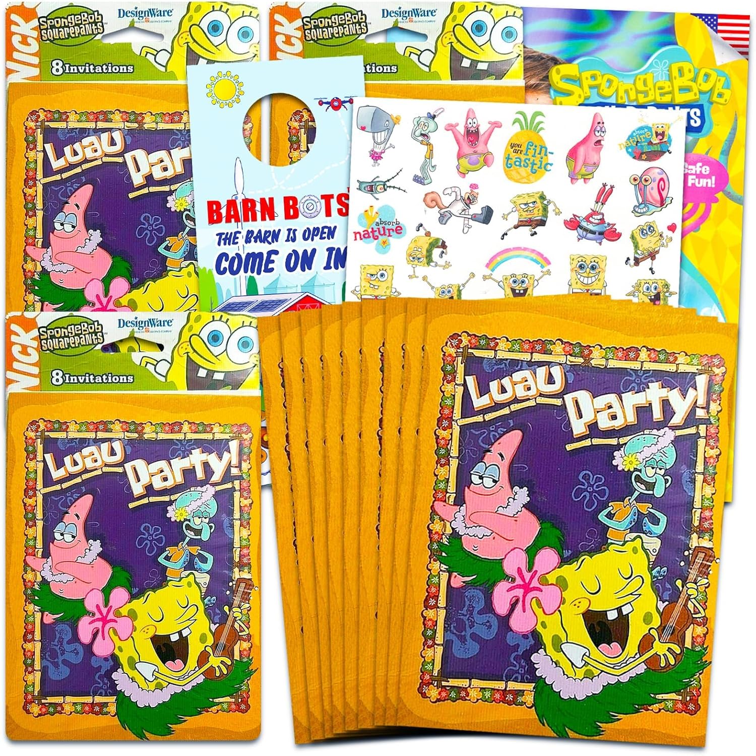 Spongebob Birthday Invitations Set with 24 Cards and Tattoos